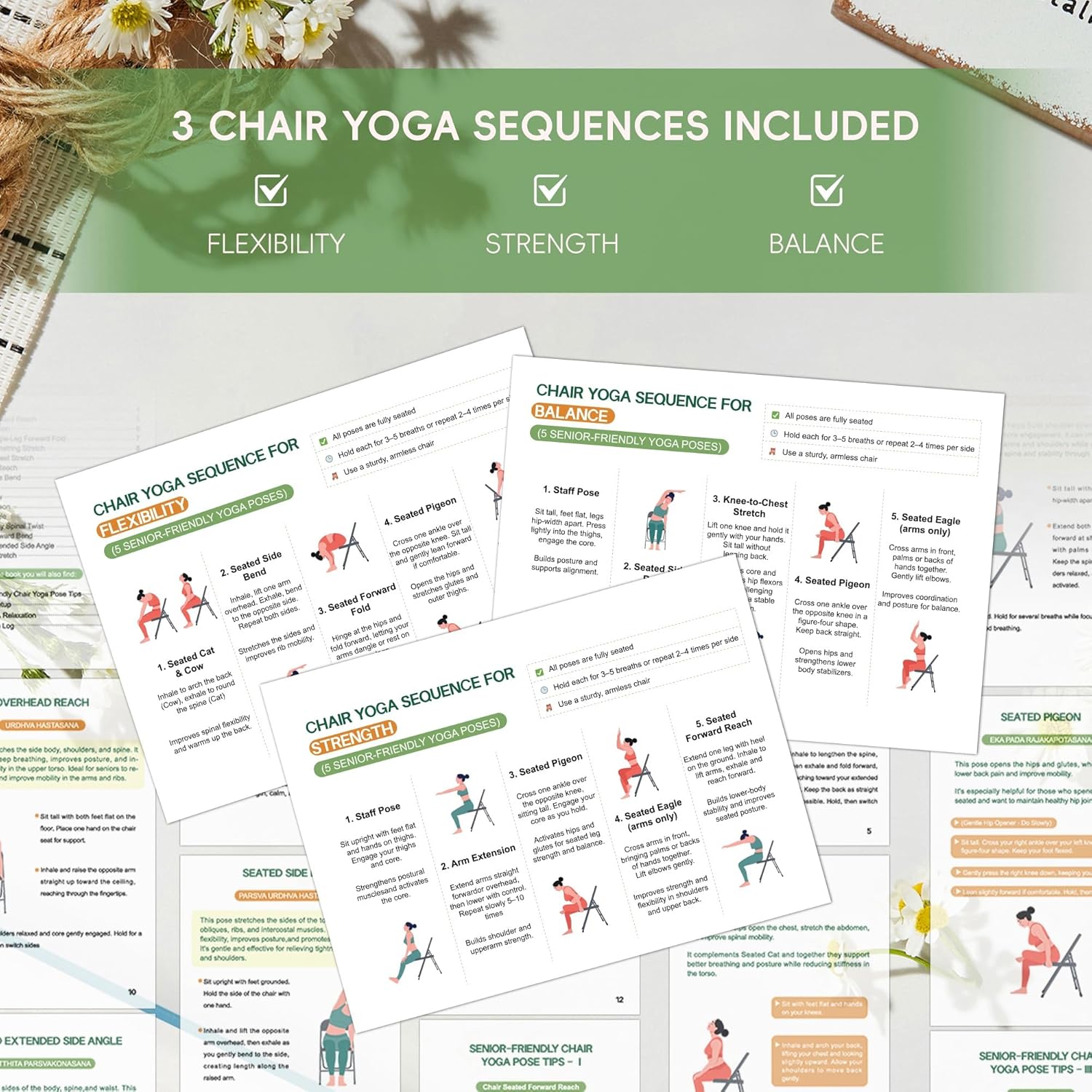 Chair Yoga for Seniors Over 60 Book & Chart – 30-Day Challenge, Gentle Seated Yoga Guide, Chair Yoga for Weight Loss & Flexibility, Senior Chair Exercises for Women & Men, 8.5x11" Book on Chair Yoga - Image 4