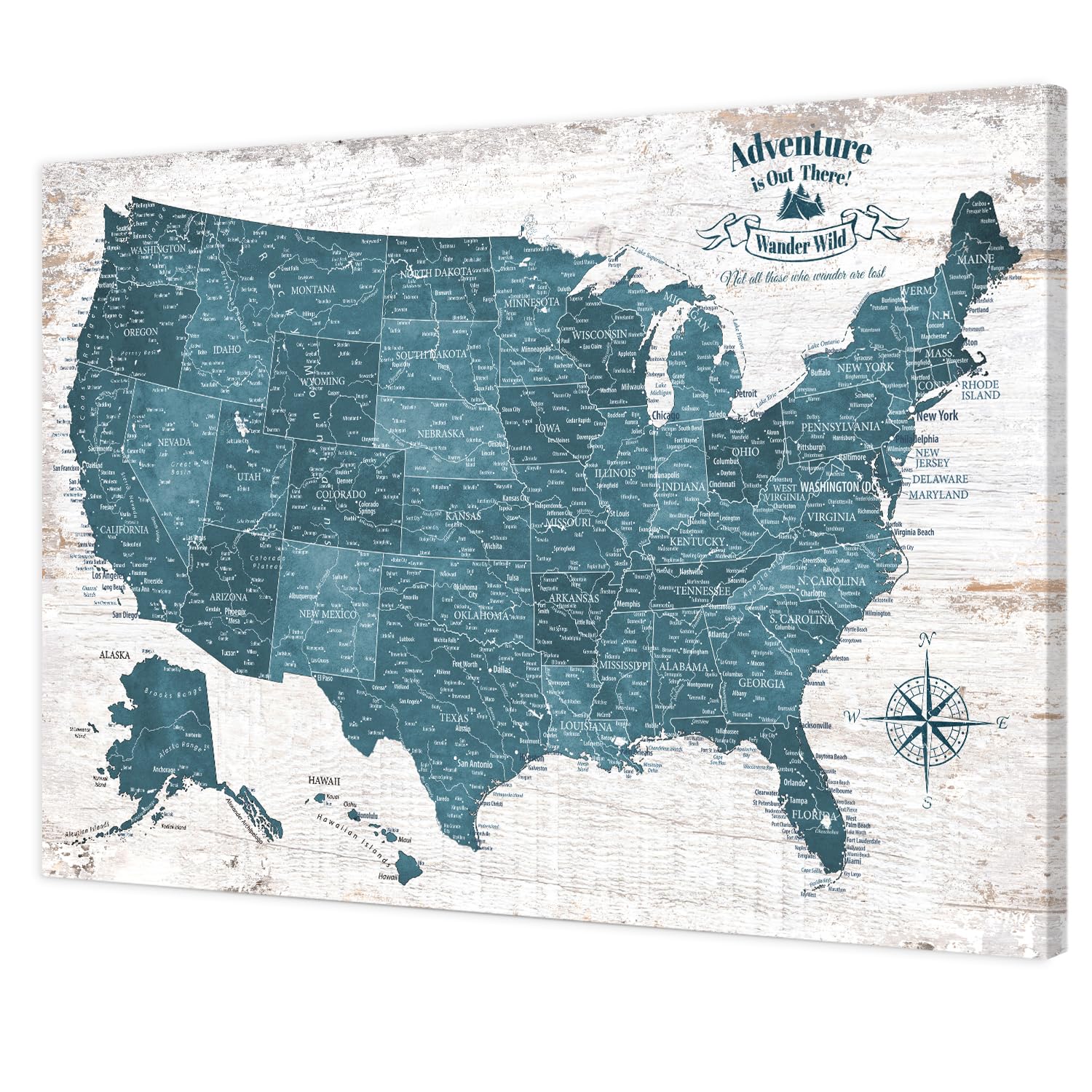 IPIC Antique Blue US Travel Map with Pins, USA Map Pin Board, Size 24x16 in