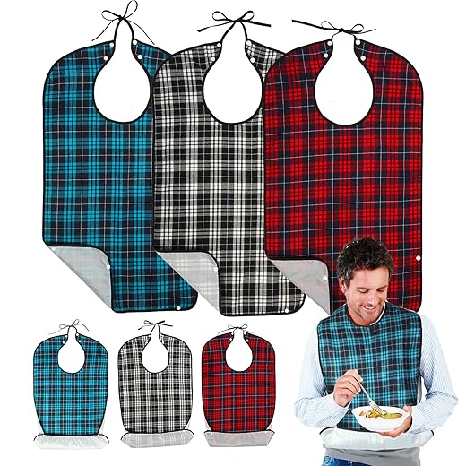 MUOUM 3 Pcs adult bib for eating,adult bib for eldery women,adult bib for eldery men,adult bib for women,adult bib for men,Crumb Catcher,Machine washable, reusable