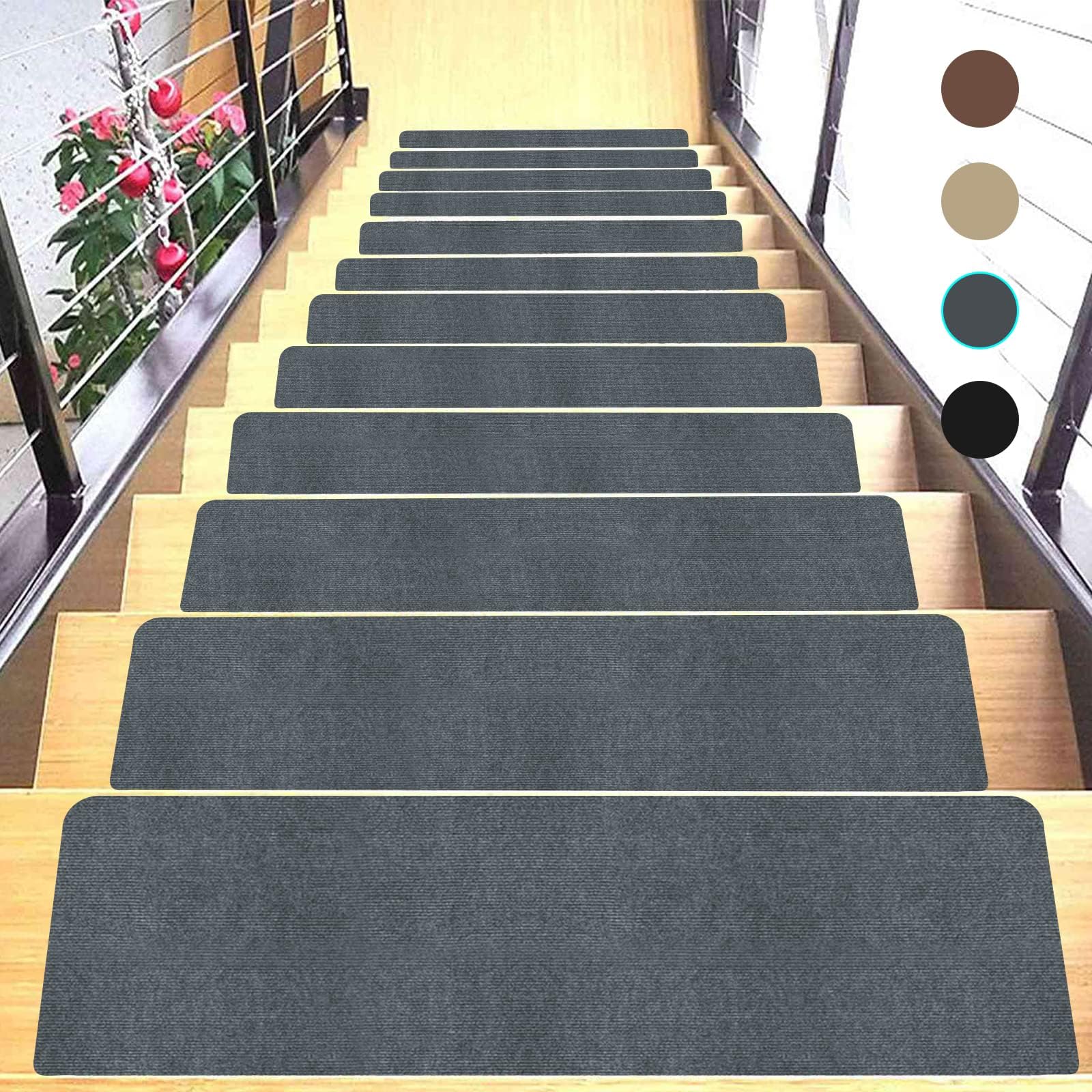 Stair Treads for Wooden Steps Indoor Stair Treads Rugs Anti Slip Carpet for Stairs Runner Non Slip Carpet Mat Rugs kit for Elder and Kids