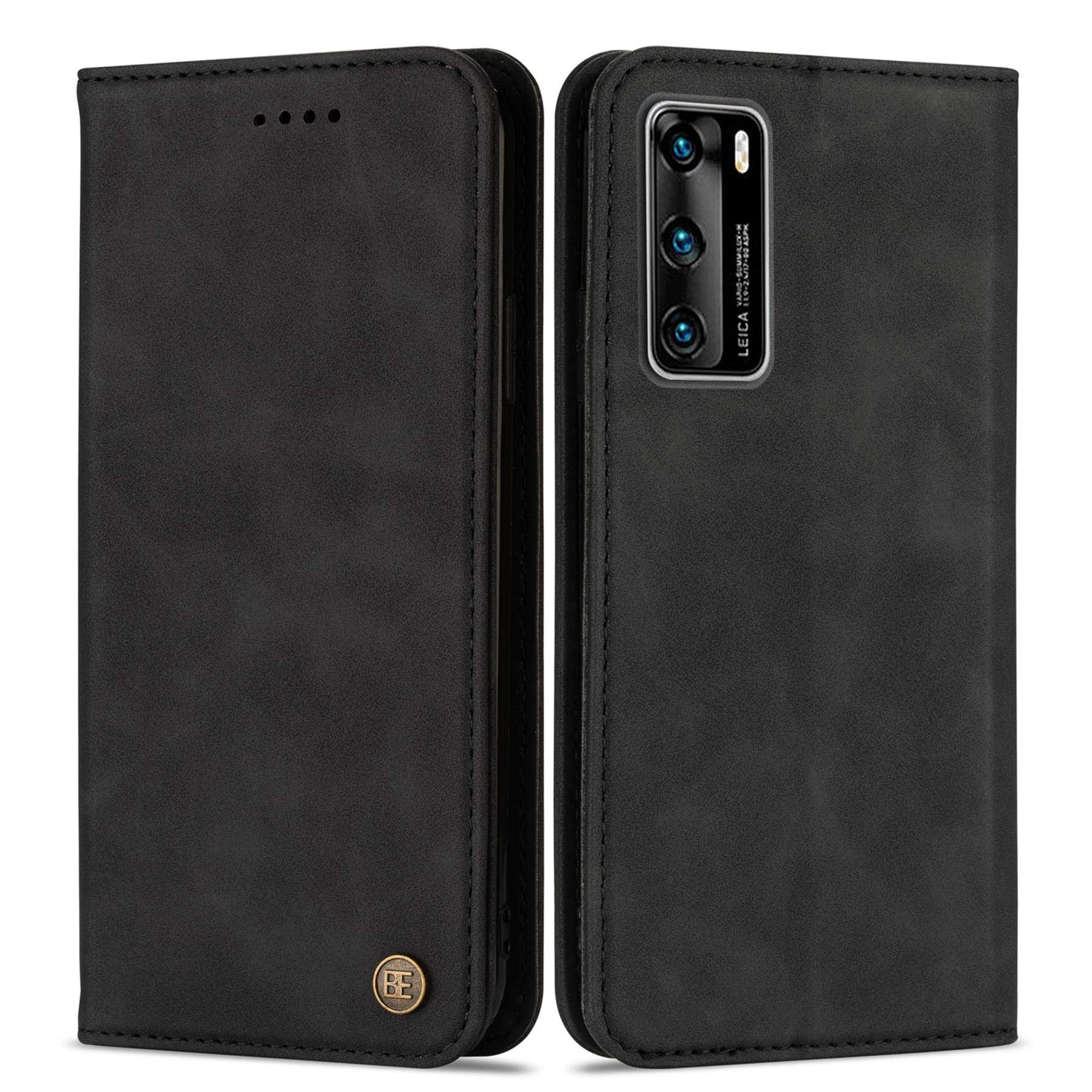 BE Cover for Huawei P40 4G (2021) Case Flip Leather Book Stand View Folio with Magnetic Closure & Card Slots Phone Full Wallet Smart Huawei P40 Cover Black - Image 2
