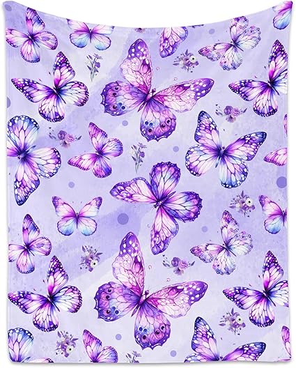 Butterfly Throw Blanket, Cozy Flannel Throw Blankets for Couch Office, Cute Soft Throw Gifts for Girls, Pink 40"x50"