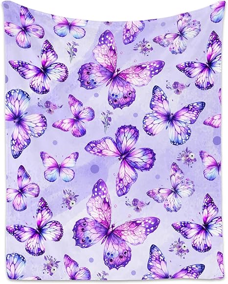 Butterfly Throw Blanket, Cozy Flannel Throw Blankets for Couch Office, Cute Soft Throw Gifts for Girls, Pink 40"x50"