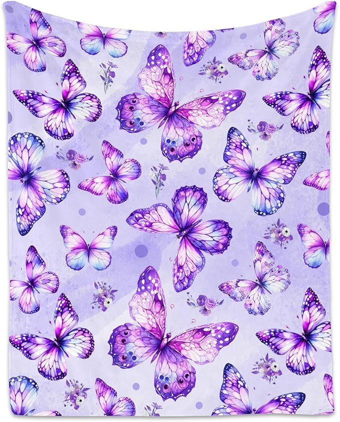 Butterfly Throw Blanket, Cozy Flannel Throw Blankets for Couch Office, Cute Soft Throw Gifts for Girls, Pink 40"x50"