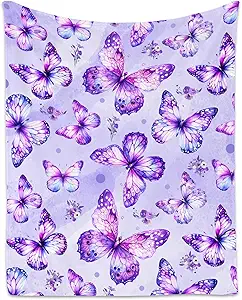 Butterfly Throw Blanket, Cozy Flannel Throw Blankets for Couch Office, Cute Soft Throw Gifts for Girls, Pink 40"x50"