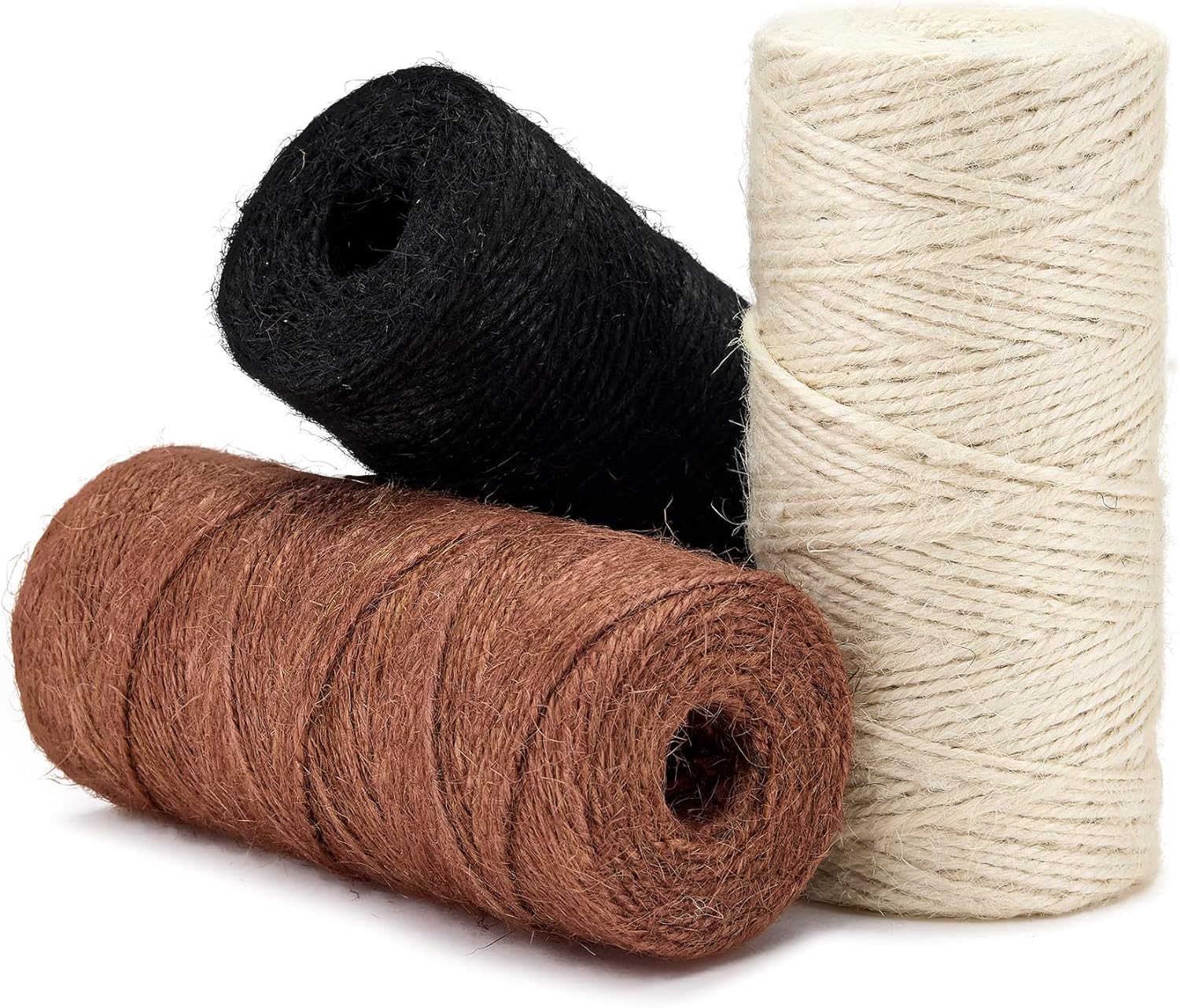 Jute Twine 2 mm 3 x ± 160 m – Black, White, Brown – Garden Twine, Decoration, Packaging