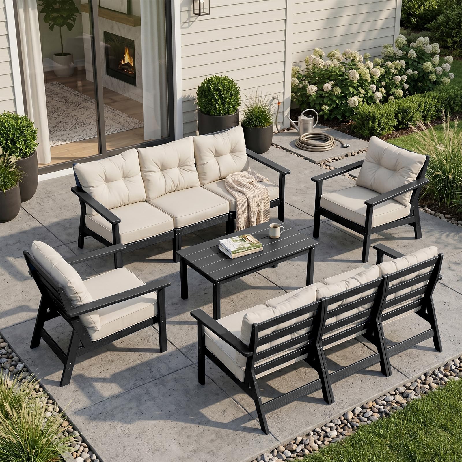 HDPE Patio Conversation Set 8 Seats, Outdoor Furniture Set, Patio Sofa Set