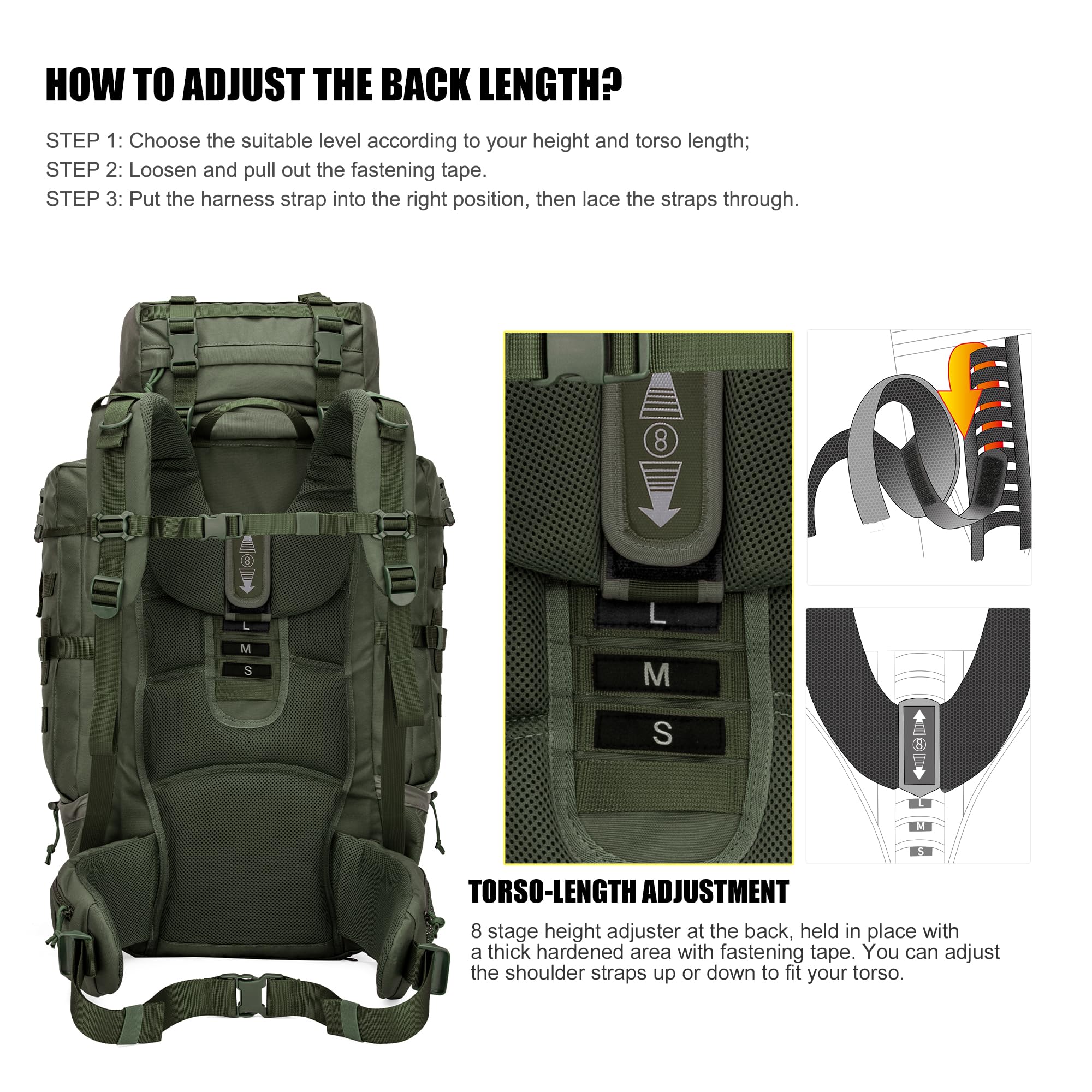 Mardingtop 70L Rucksack Wanderrucksack Trekkingrucksack Großer Taktischer Rucksack Herren mit Regenhülle Backpacking Rucksack für Camping Trekking Bergsteigen Outdoor Reise