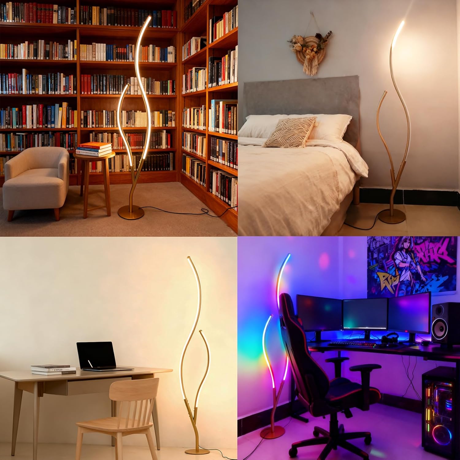 DAYCENT RGBWIC Floor Lamp Modern LED Corner Lamps 1500 Lumen Smart Floor Lamps with Remote and 16 Million DIY Colors, Music Sync Standing Lamp for Living Room Bedroom Home Decor, Gold Finish