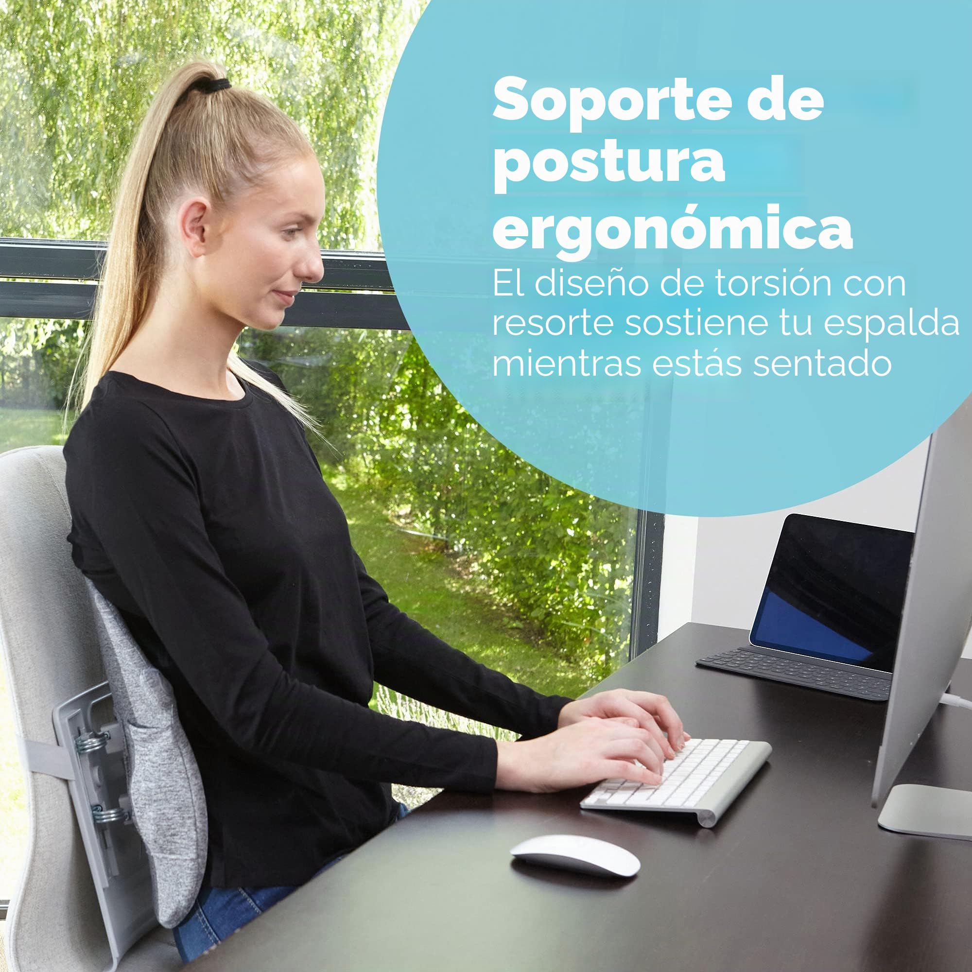 HoMedics Cojín de Respaldo Funda + Calor: mejore la Postura Mientras está Sentado con un Calor Suave y Gradual