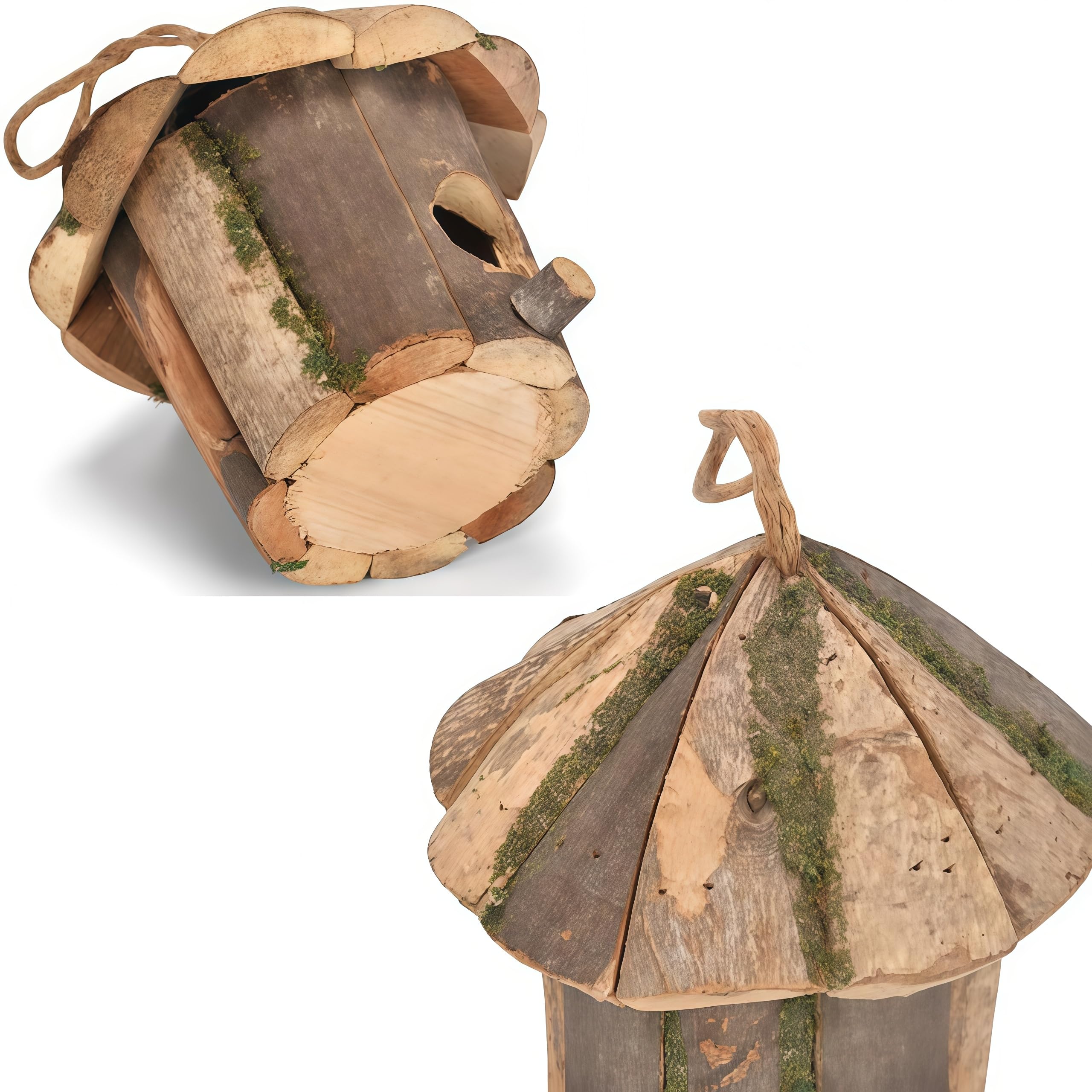 Nido para pájaros de madera, natural, casa para pájaros de madera, nido para pájaros para jardín, exterior, patio, nido decorativo