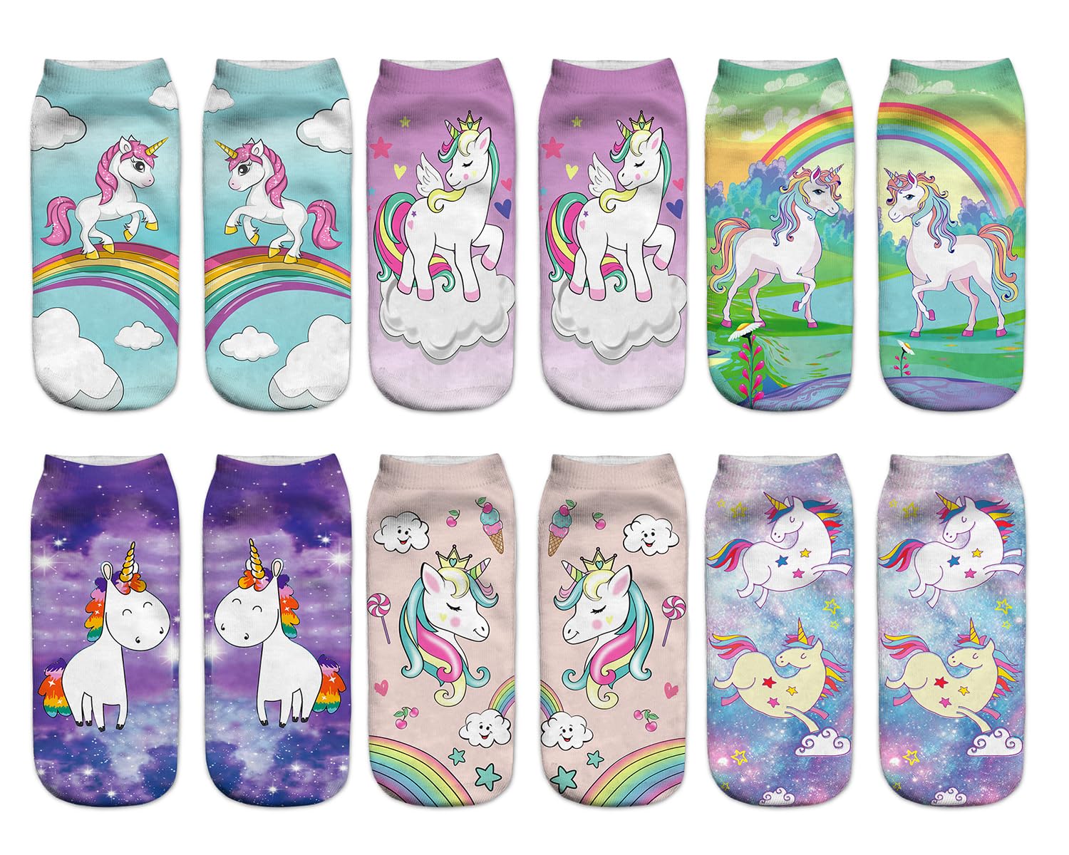 Benefeet Sox Funny Crazy Flip Flop Socks for Women Novelty Manicure Print 3D Socks Look Like Flip Flops Silly Feet Ankle Sock, Rainbow Unicorn, One size