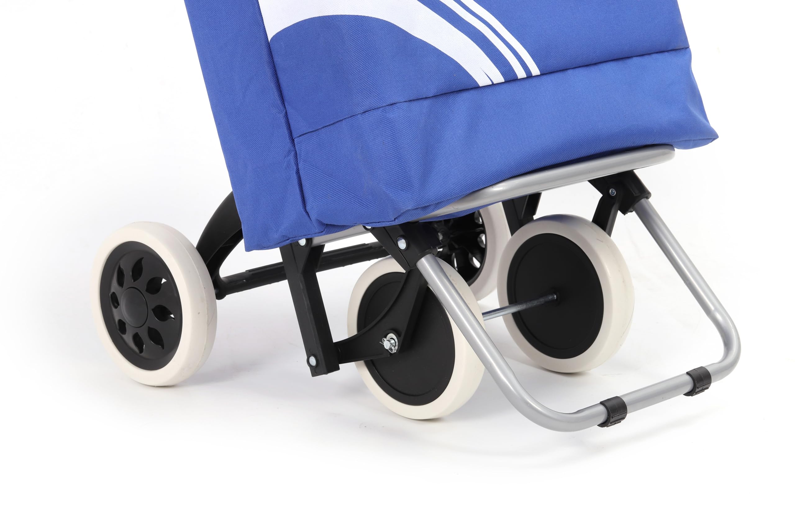 Trolley per la spesa pieghevole da 40 litri idrorepellente, Shopping Trolley, carrello della spesa pieghevole, borsa per la spesa con 4 ruote, cestino per la spesa con ruote (Blu/Bianco)