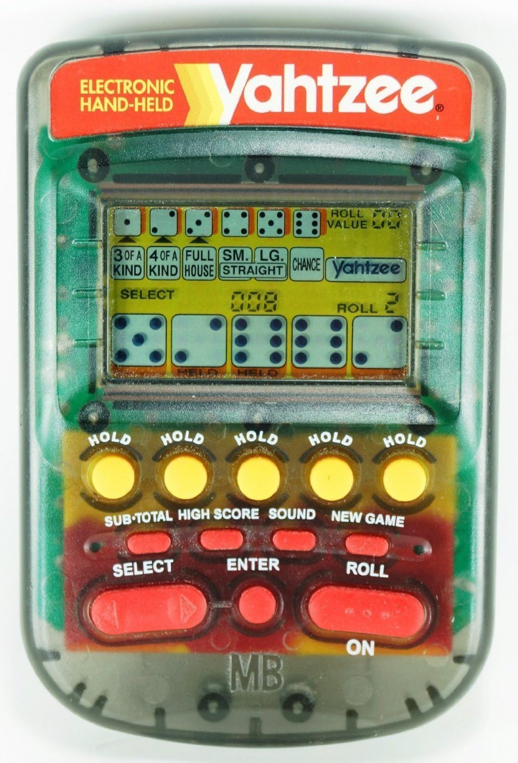 Hasbro YAHTZEE Electronic Handheld Game 1995 Smoke Clear Case Edition