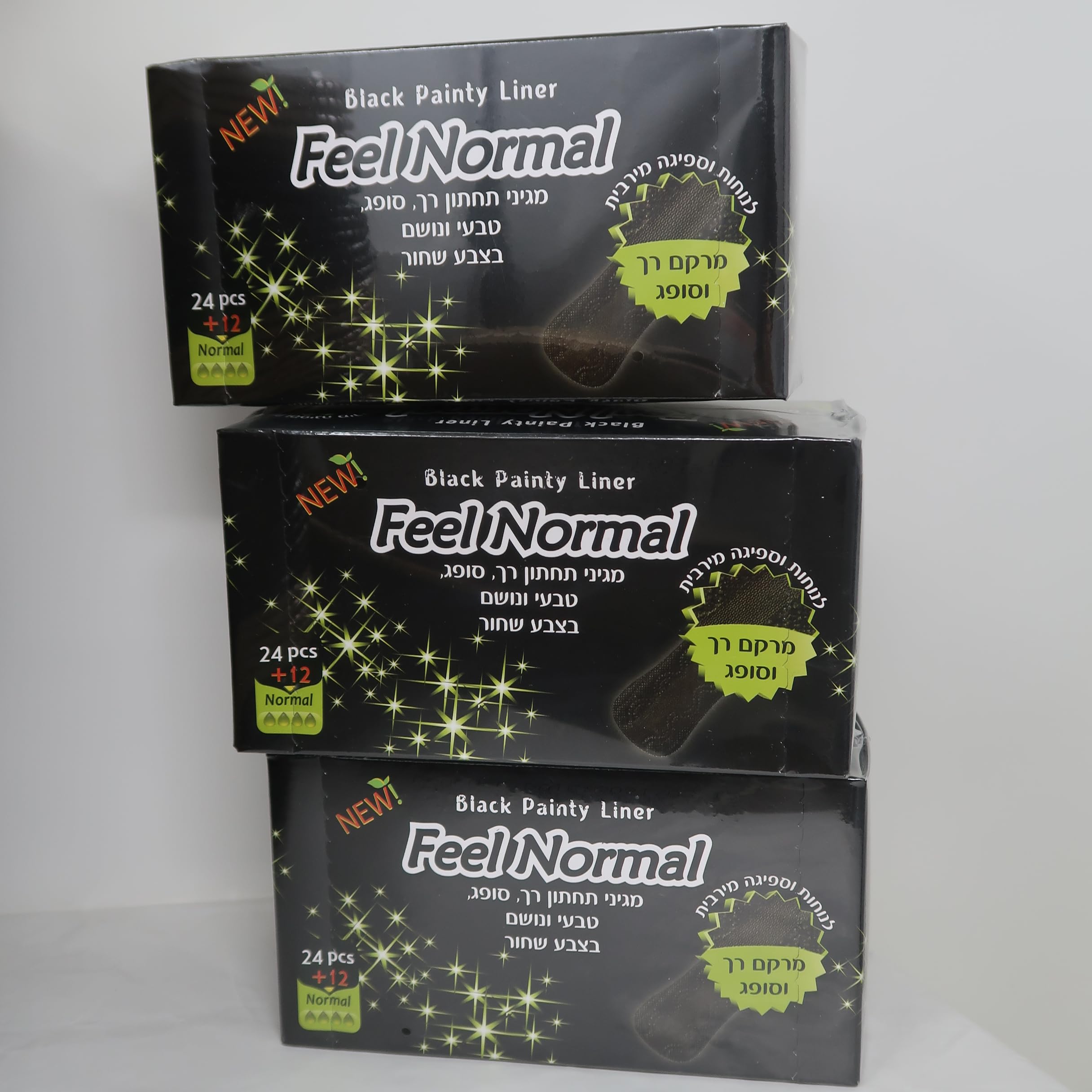 Feel Normal Disposable Black Panty Liners for Women 36 pcs with Protective Layer for Extra Protection Against Leaks Pack of 3