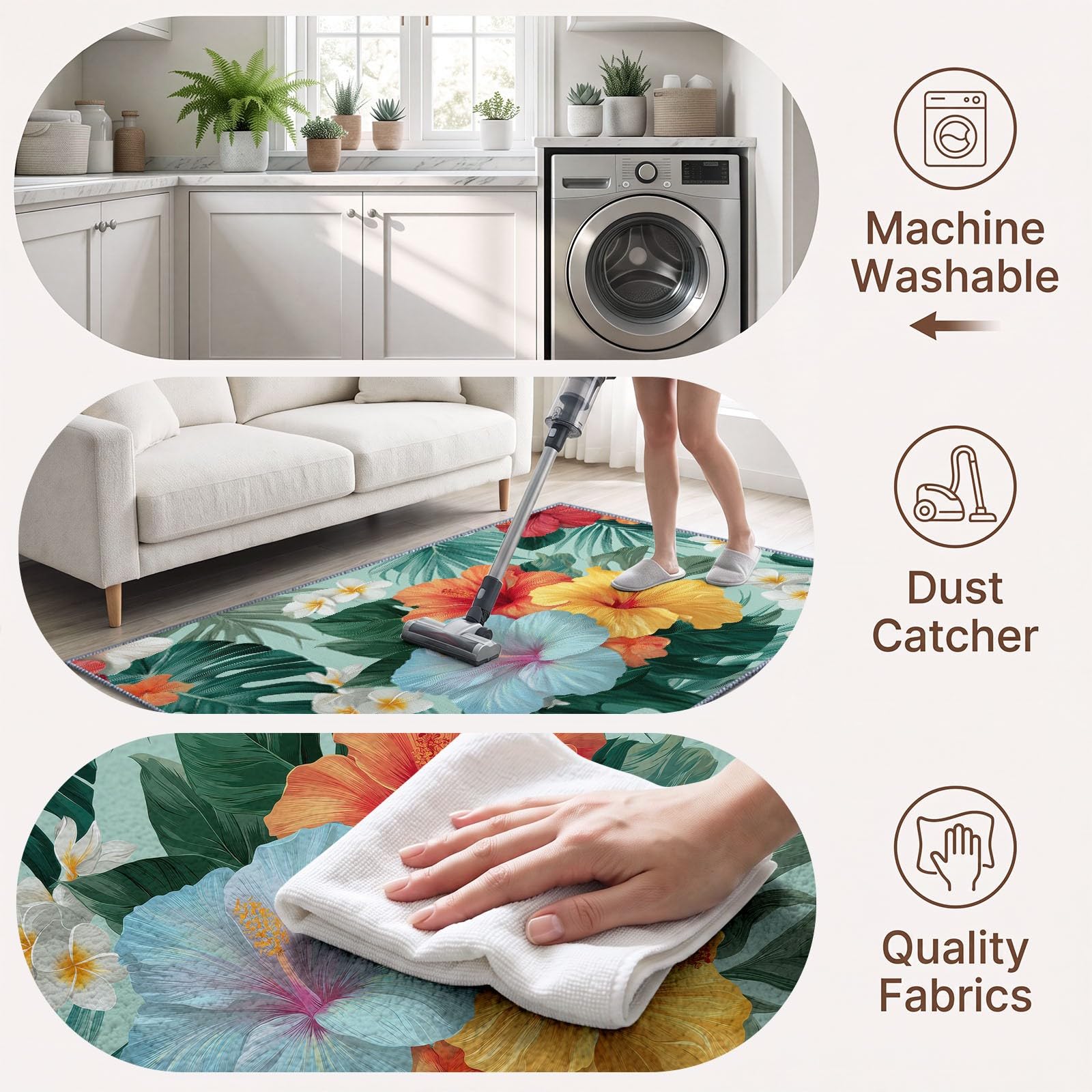Tapis en Flanelle Douce 160 x 230 cm Feuilles Tropicales D'Hibiscus Palmier Tapis de Salon, Antidérapant et Lavable en Machine – Idéal Chambre – Poils Courts Facile à Nettoyer, Regardez Le Vert