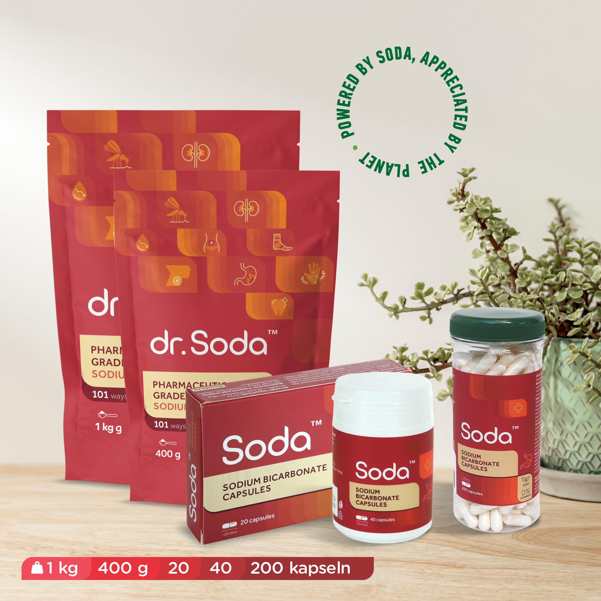 Natriumbicarbonat-Kapseln - 60 Kapseln (3 Packungen 20 Kapseln) - Körper pH-Balance, Magenprobleme, umweltfreundlich, tierfreundlich, Schönheitsprodukt, vegan. Von Soda™