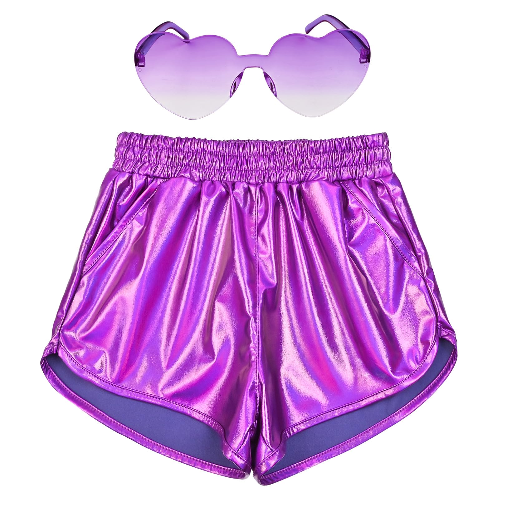Perfashion Girls Metallic Shorts Shiny Hot Short Sparkly Party Pants &amp;Sunglasses