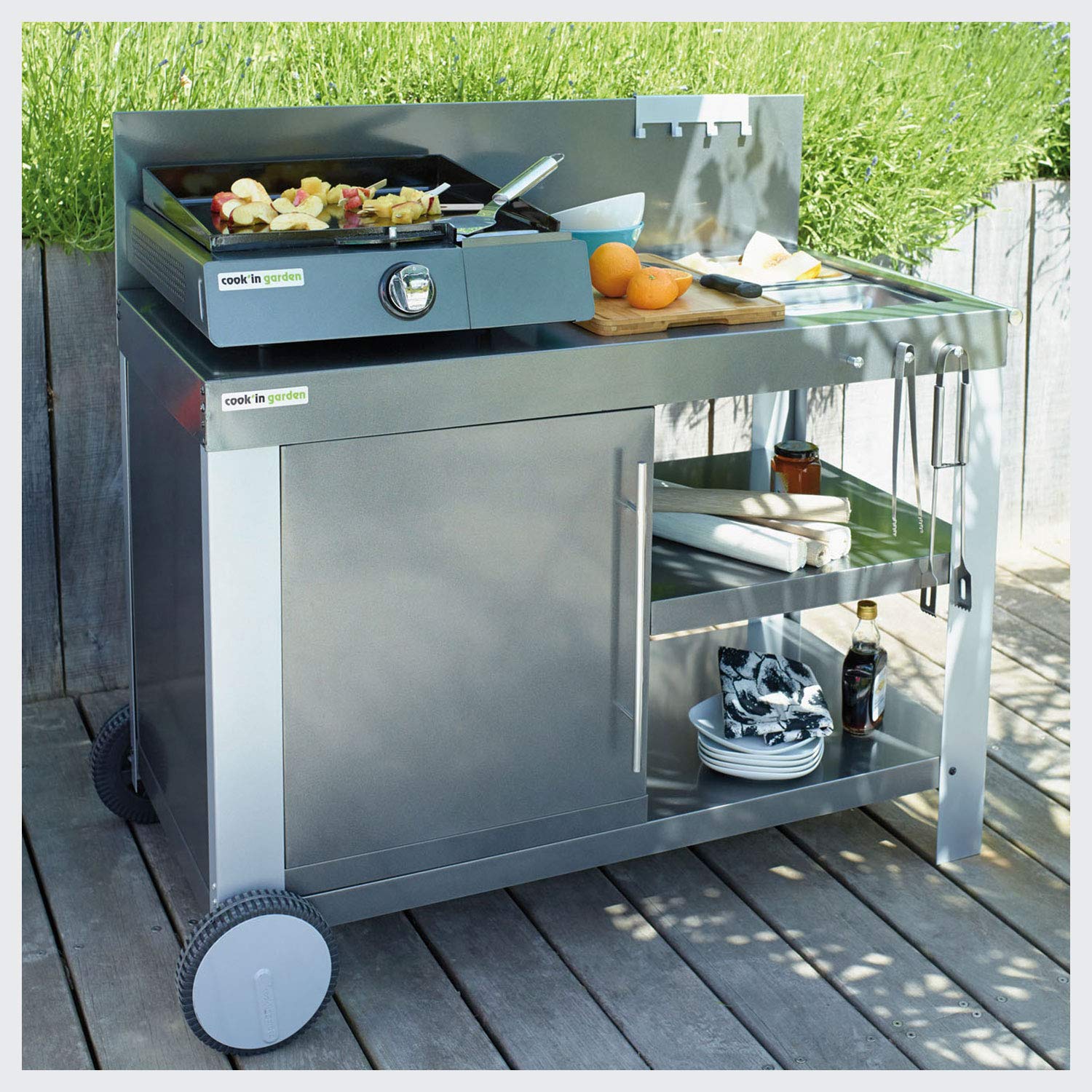 Cook'in Garden Happy Garden Carrito de Acero Nova XL para Plancha. Carrito Exterior con Ruedas para Plancha y Barbacoa.