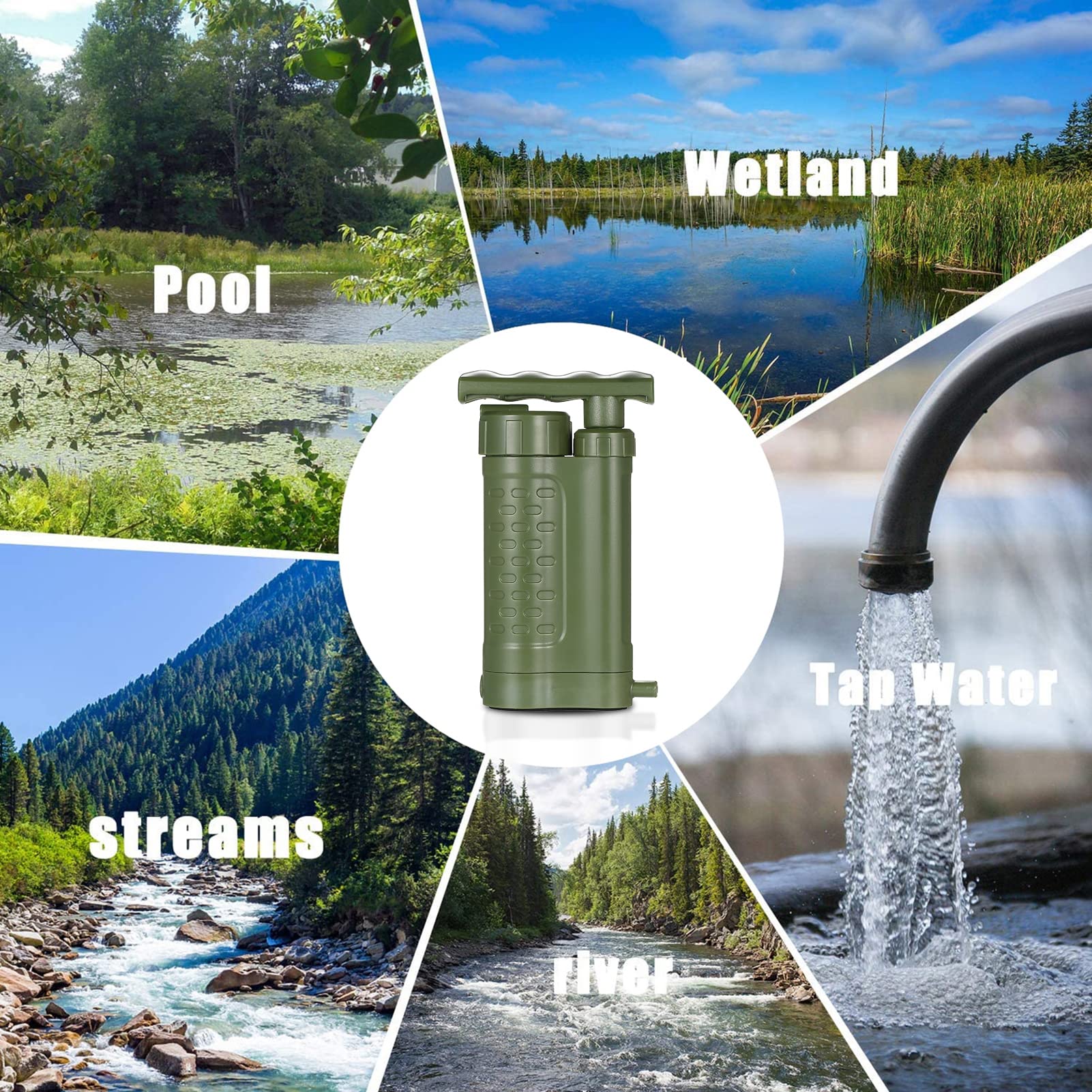 Lixada Filtres Noyau Purificateur, Filtre à Eau Extérieur Système, Personnelle Filtre d’Eau de l'eau de Rechange de Filtre de Paille d'eau pour Randonnée, Camping, Situation d’Urgence(Verte)
