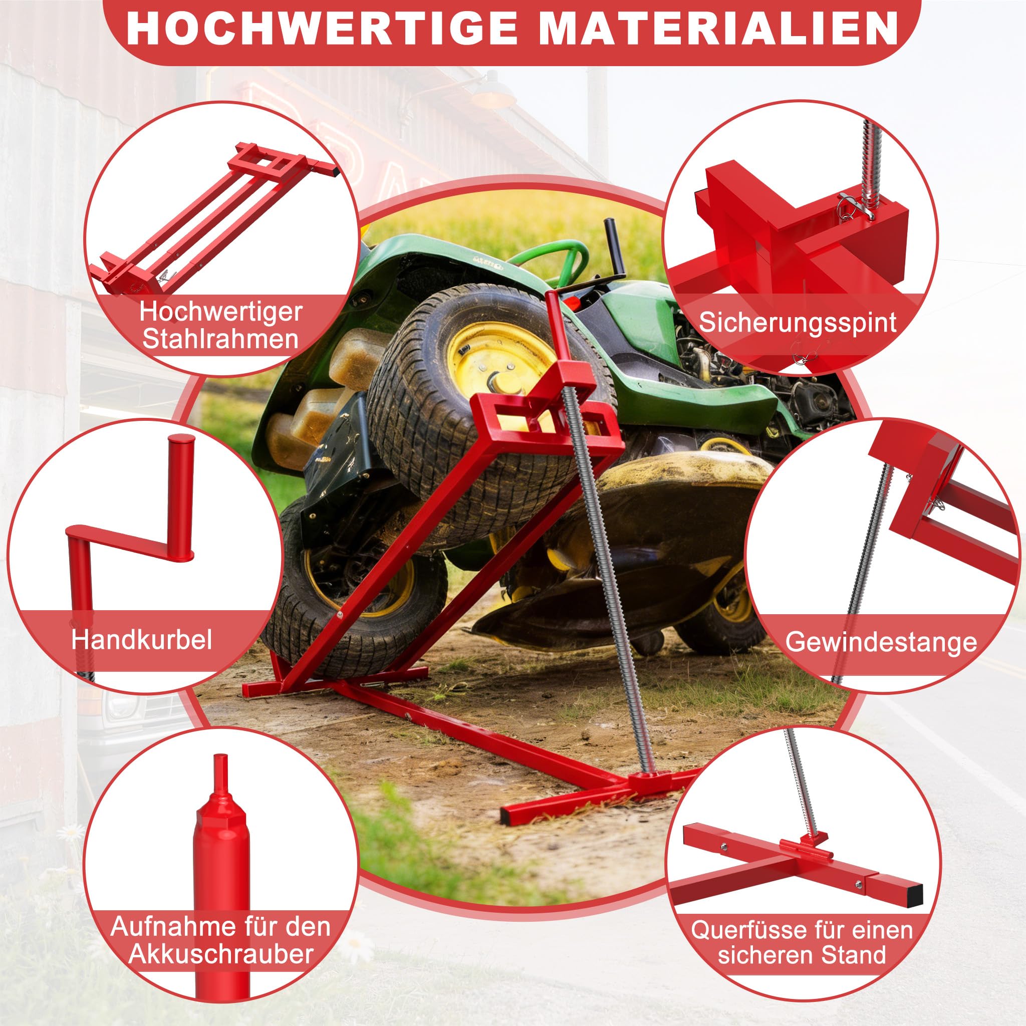 YRHome Rot Rasentraktorheber 400 kg Hebebühne Aufsitzmäher 45° Neigungswinkel verstellbar