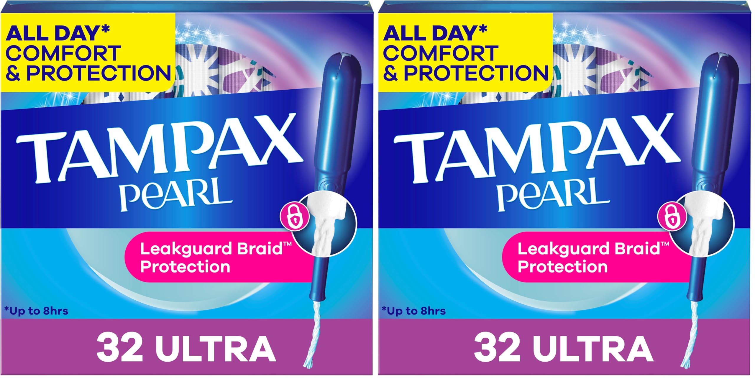 Tampax Tampons Ultra Absorbency | Unscented | Leakguard Braid | 32 Count | Pack of 2