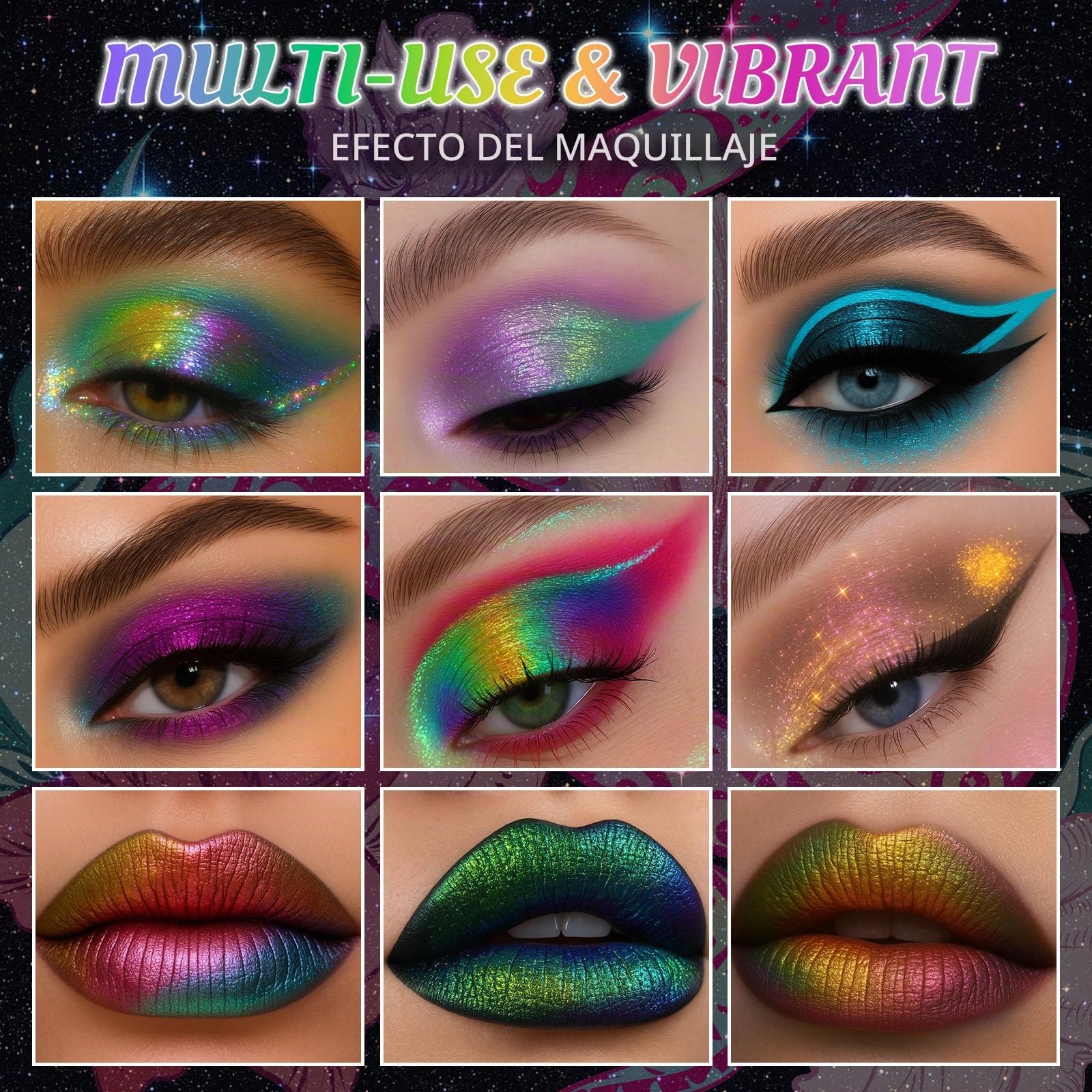 UCANBE Paleta Sombras Camaleón Multicromática 10 Tonos(Solar Python) | Sombras Metálicas Holográficas Brillantes Multiusos