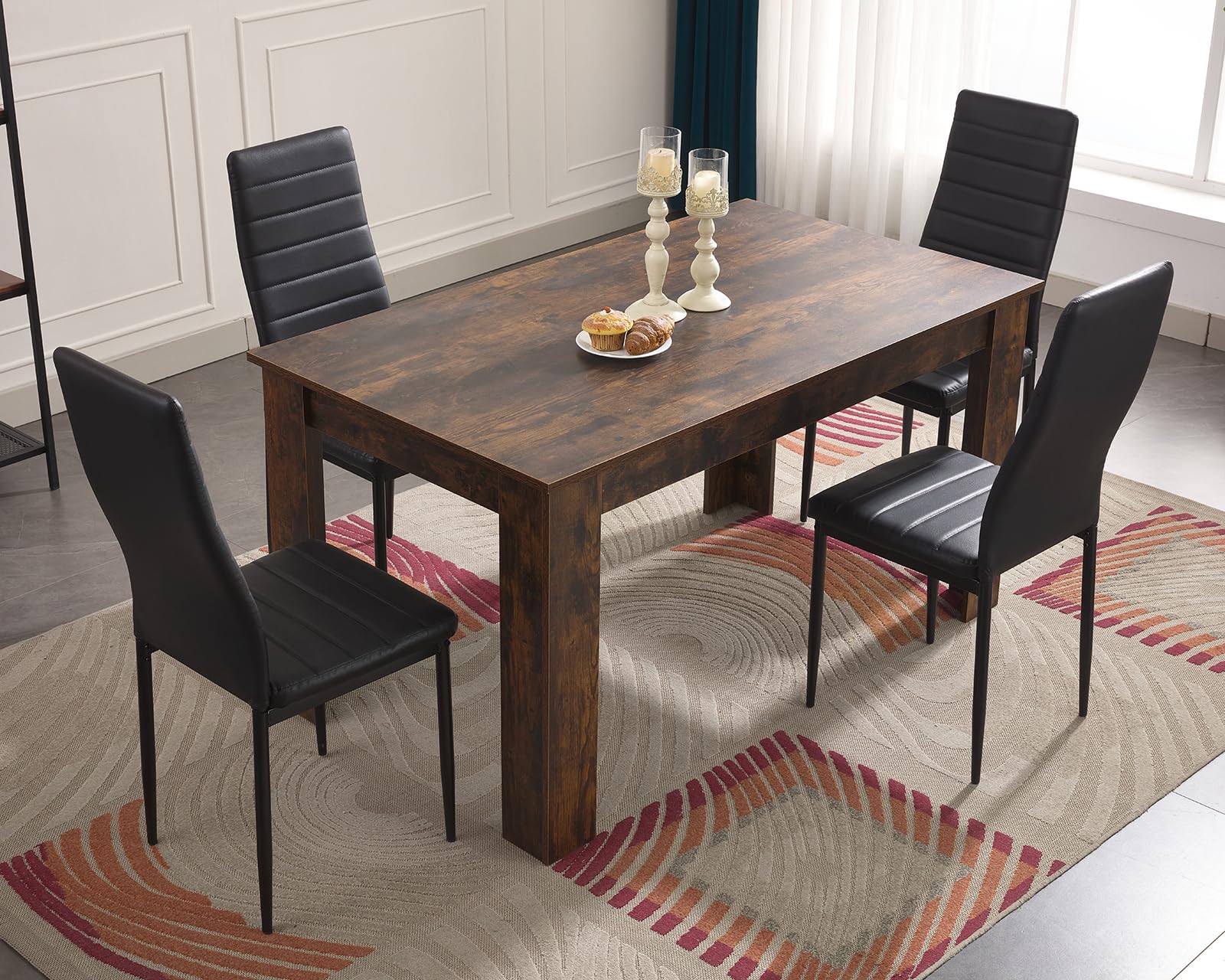 Prostokątny stół do jadalni, drewniany stół kuchenny z blatem z białego marmuru, meble 6-osobowe do jadalni i salonu, 140 dł. x 80 szer. x 75 cm wys