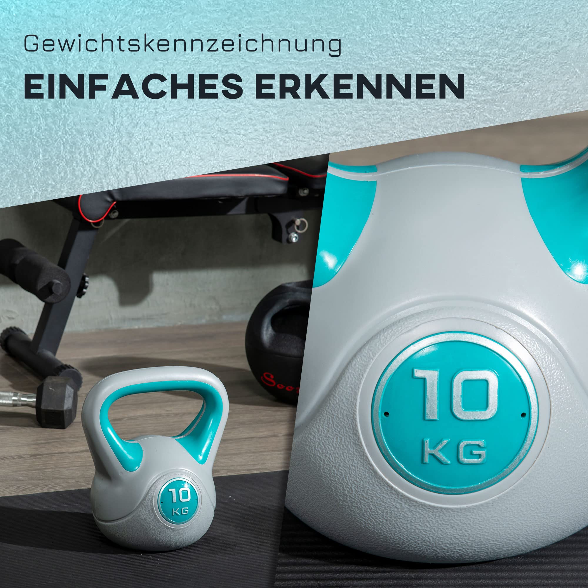 SPORTNOW Kettlebell 10 KG, Bodenschonende Kugelhantel, Schwunghantel Gewichtkugel für freies Gewichtstraining, Krafttraining, Gewichtheben, Ausdauer, Fitness, Blau