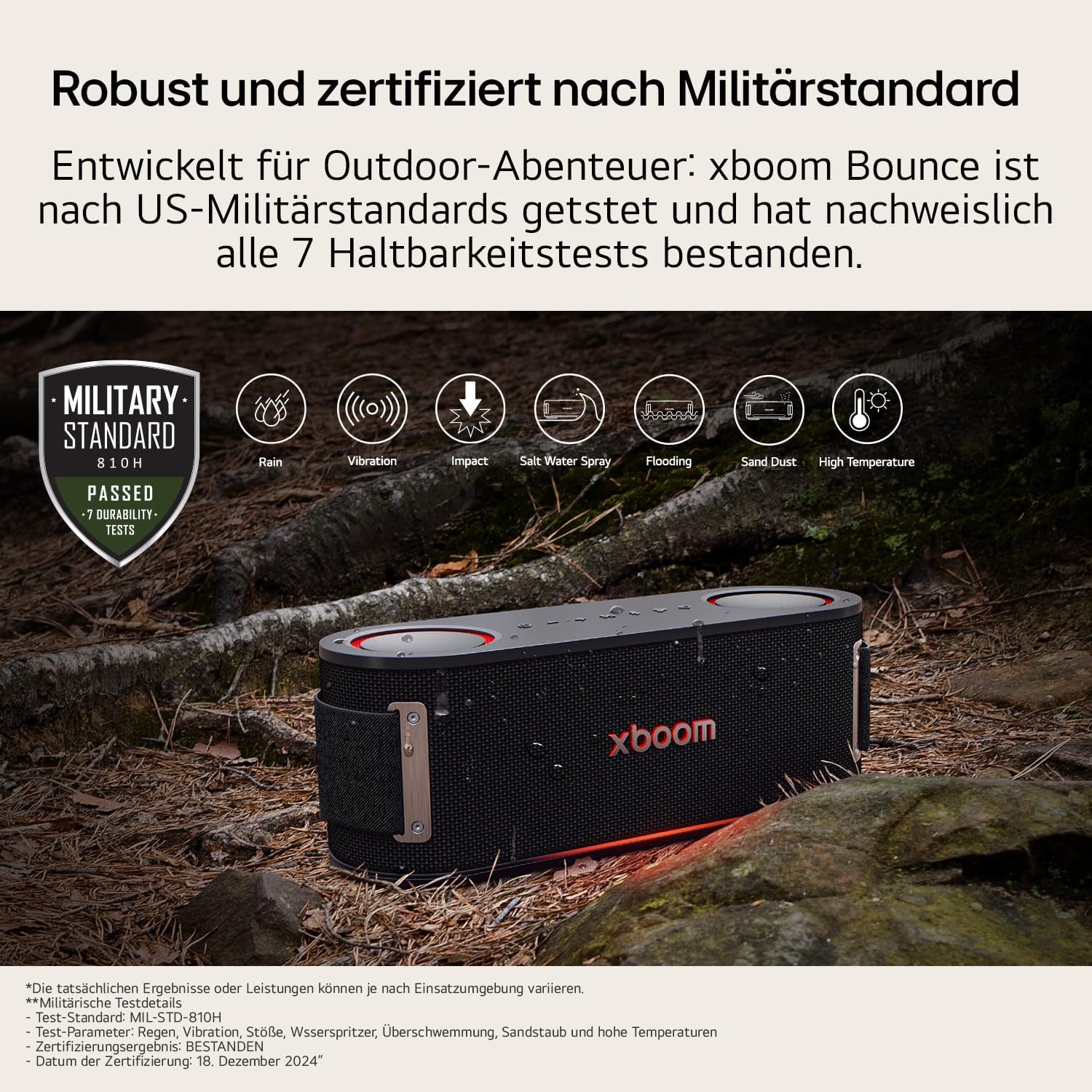 LG xboom Bounce by will.i.am, tragbarer Bluetooth-Lautsprecher (Signature Sound, nach Oben gerichtete Passivstrahler, IP67, bis zu 30 Std. Akkulaufzeit), Schwarz [Modelljahr: 2025]