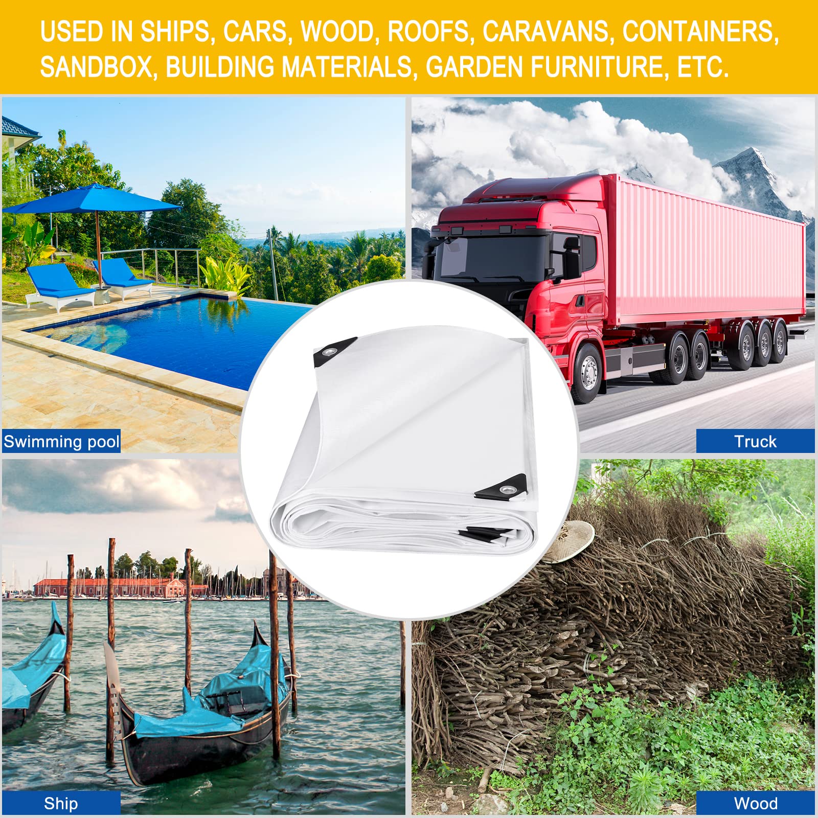 Laneetal Lona Impermeable Exterior 3x6m, Toldo Reforzado PE 280 g/m² Protección contra UV, con Ojales de Acero Inoxidable para Leña, Muebles, Jardín, Piscinia, Vehículos, Blanco