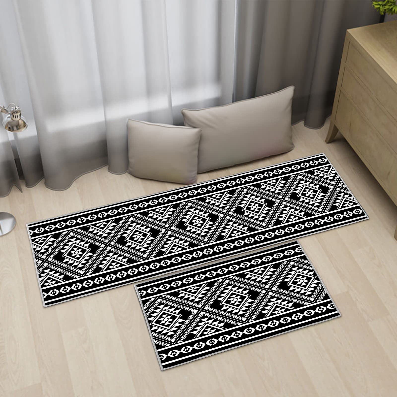 Tapis de Cuisine Antidérapants Lavables Anti-Fatigue 43x75+43x150cm Lot de 2