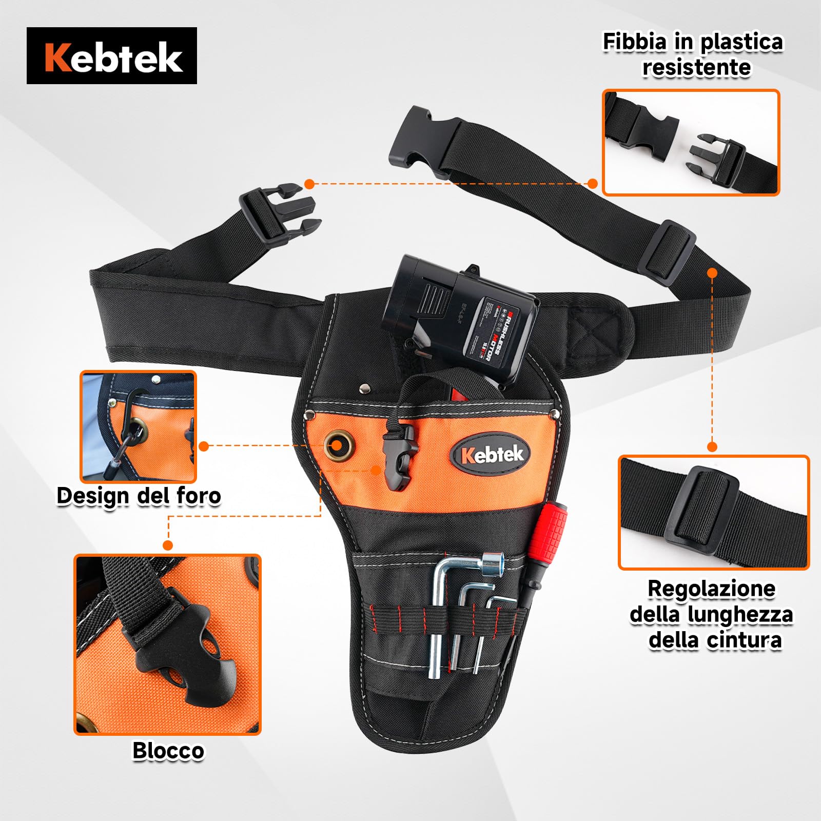 Kebtek Hand Pruner Hanging Pouch, Heavy Duty Construction Tool Belt for Electric Pruning Shear with Battery Pocket Tool Pouch - Adjusts from 33 Inches to 42 Inches (Black)