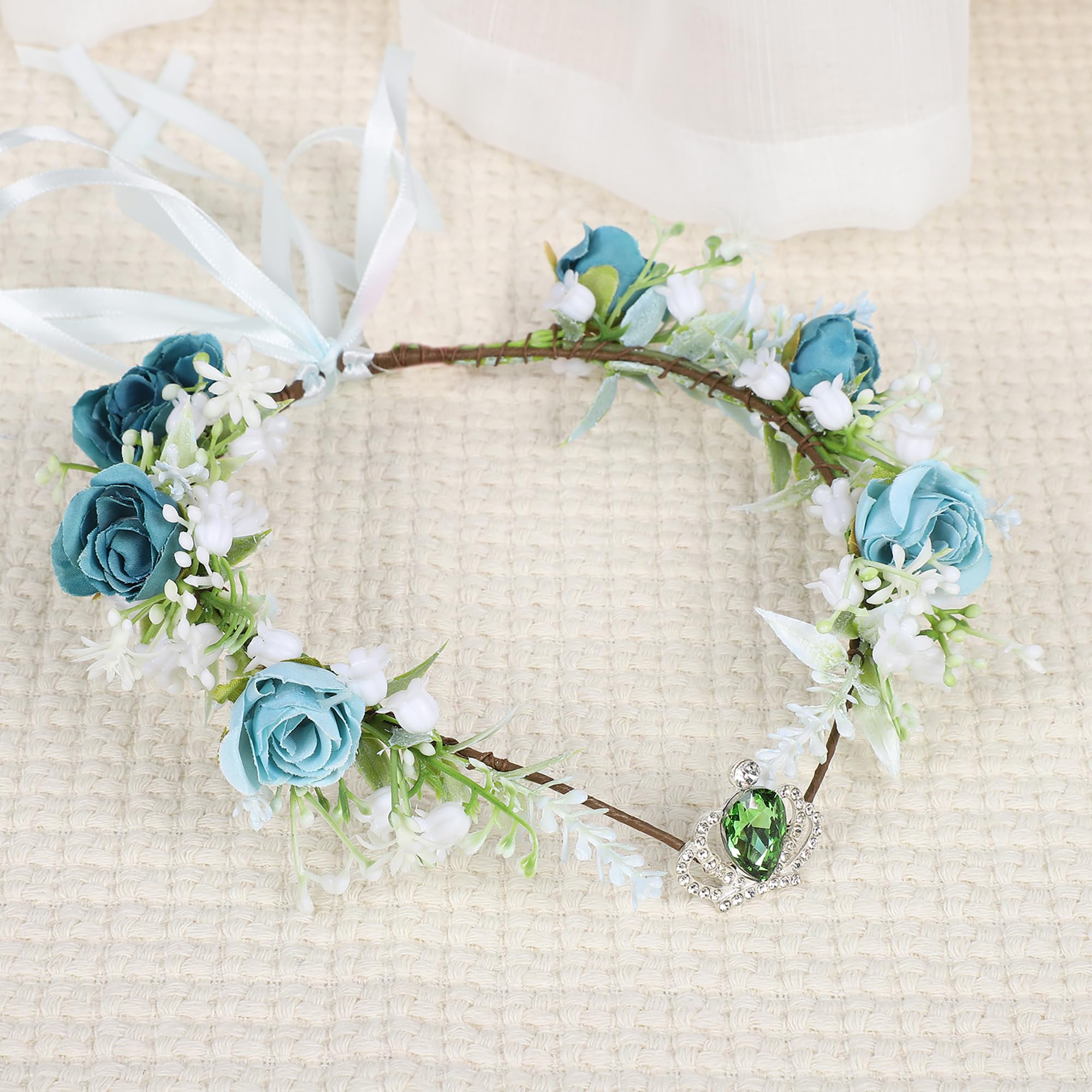 Brikuinr Floral Crown Wreath Girl Flower Headbands Hair Wreath Flower Halo Headpiece with Rhinestone Wedding Party Cosplay - Image 3