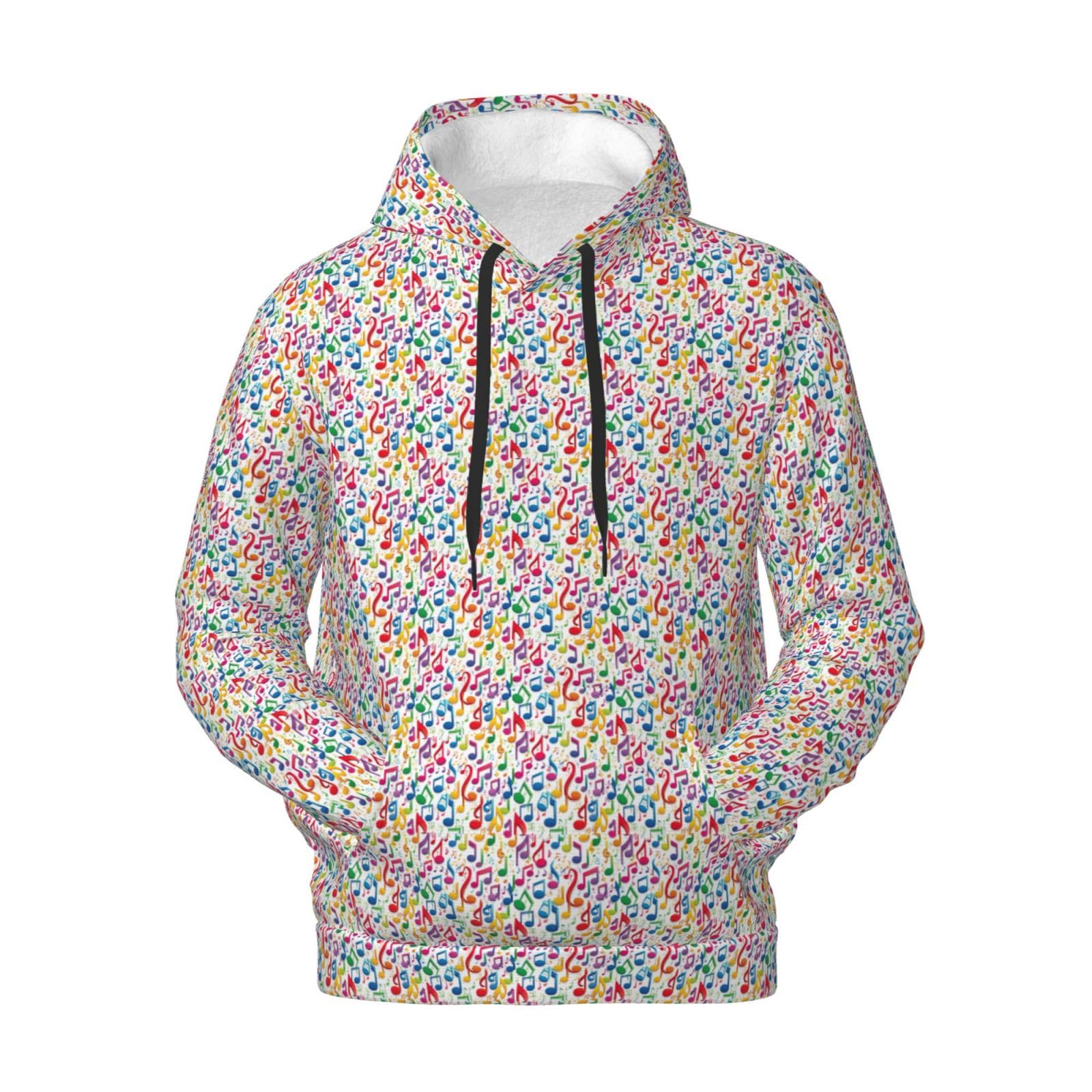Sweat à capuche notes de musique colorées homme pull noir léger 3XL - 7