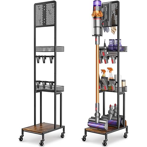 Vacuum Stand for Dyson V15 V12 V11 V10 V8 V7 V6 Gen5, Standing Dock with Accessory Holder, Vacuum Attachments for Dyson Replacement Parts, Floor Docking Station with Cordless Vacuum Storage Organizer