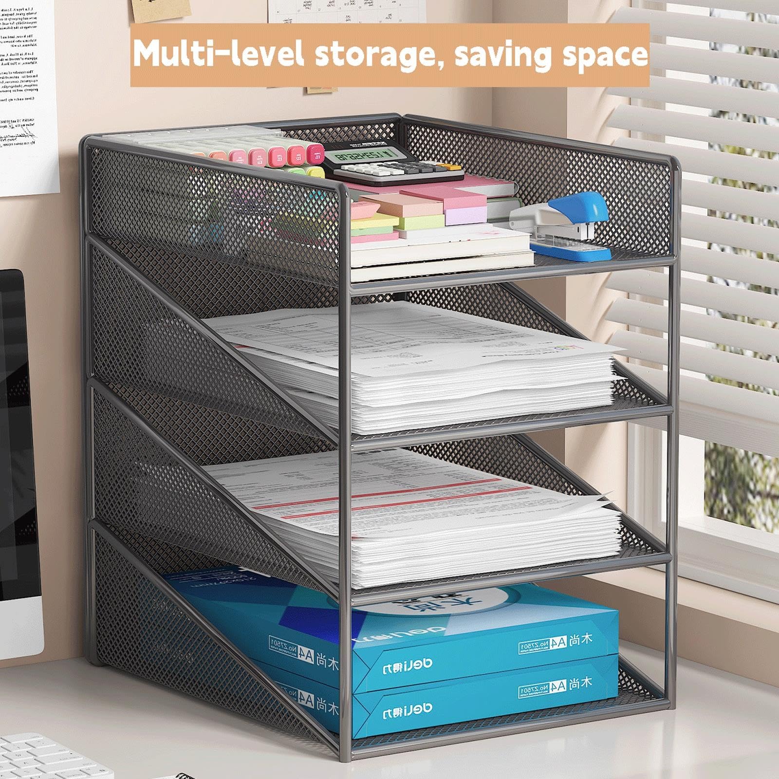 Porta Documenti da Scrivania, Metallo Porta Documenti Ufficio Scrivanias, Organizer da scrivania per Ufficio Domestico e Scola(White,5tier)