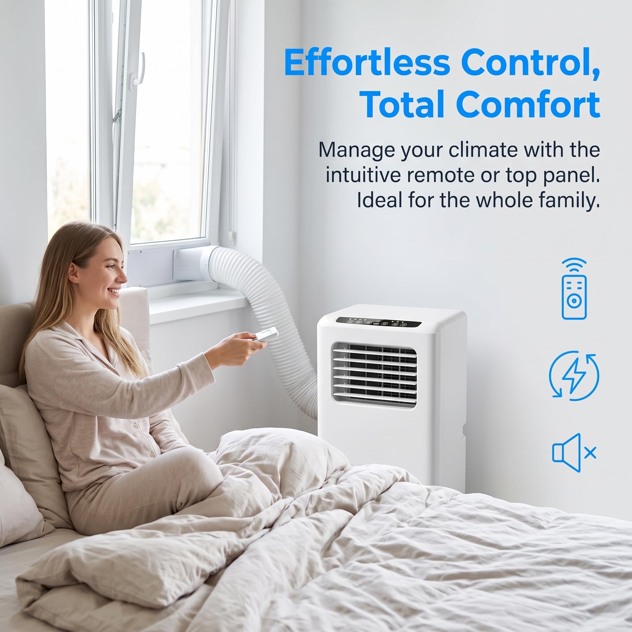Przenośny klimatyzator, 10000 BTU Smart AC z pilotem i zestawem okiennym, ciche chłodzenie 48 dB do biura, bez ściany