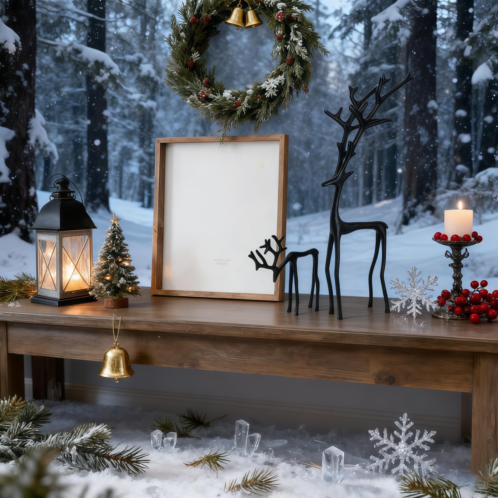 Produktbild von Sziqiqi Hirsch Schwarz Deko Weihnachten: Hirsch Deko Weihnachten Für Den Weihnachtstafel Tablett Fensterbank – Weihnachtsdeko Figuren Innen Für Den Esszimmer Wohnzimmer Schlafzimmer