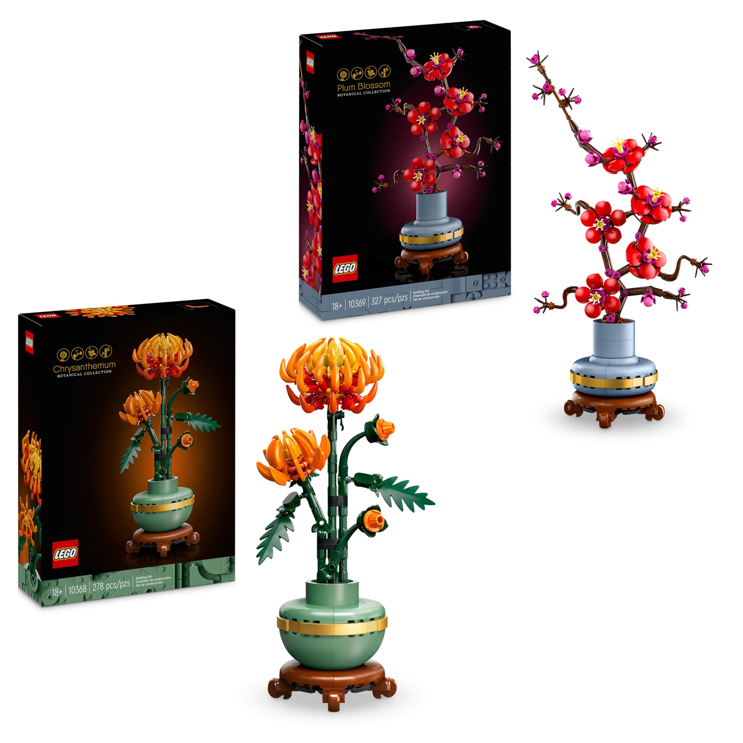 LEGO Icons Juego de construcción de Flor de Ciruelo + Flor de crisantemo, Kit de Modelo de Planta para Adultos, exhibición de Oficina en casa, Regalo de Planta Artificial, 10369 + 10368 con descuento