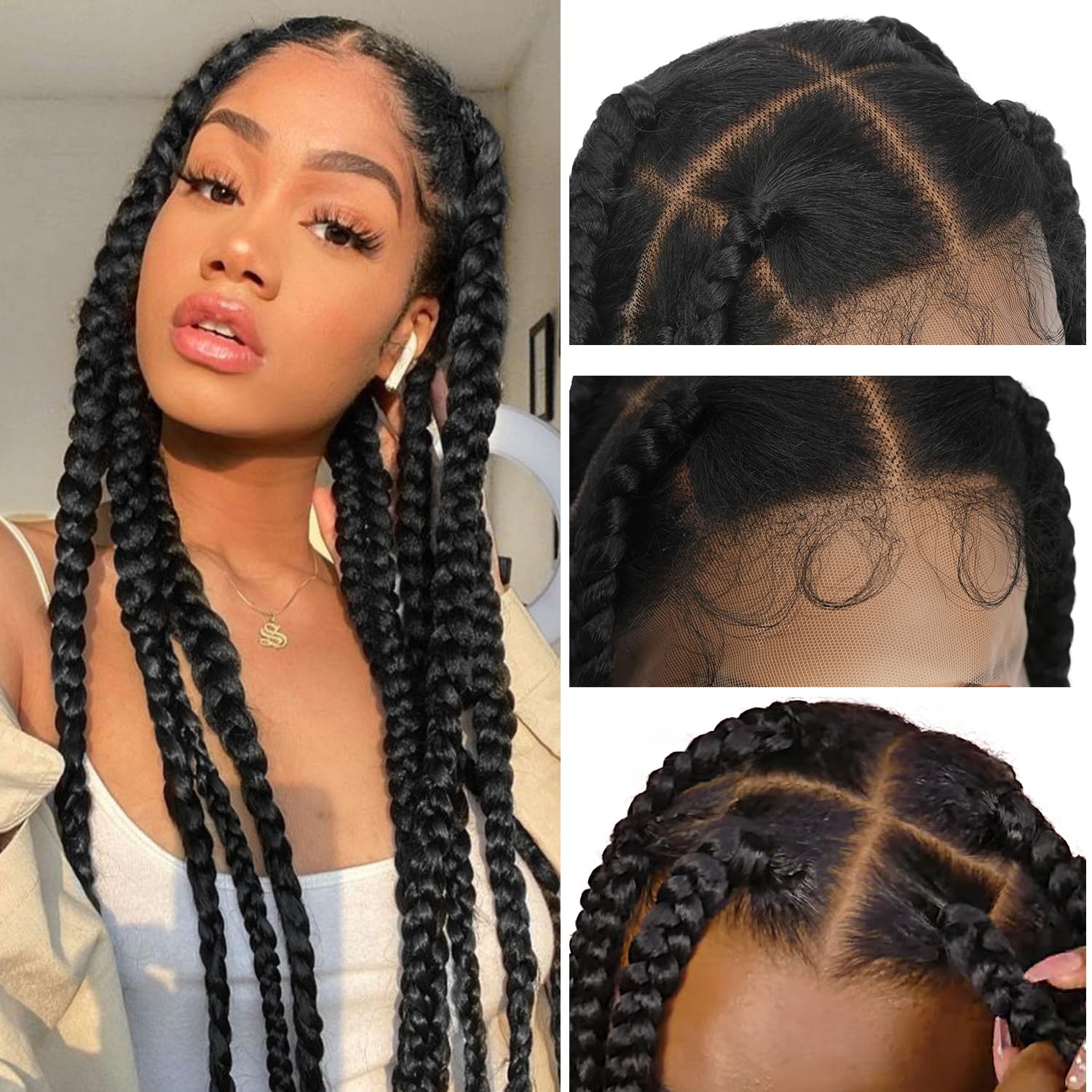 Lady Miranda Full Lace Jumbo Braided Wigs for Black Women Knotless Box Braid Wig with Baby Hair 32" Glueless Wigs Jumbo Box Braids Lace Front Synthetic Wig