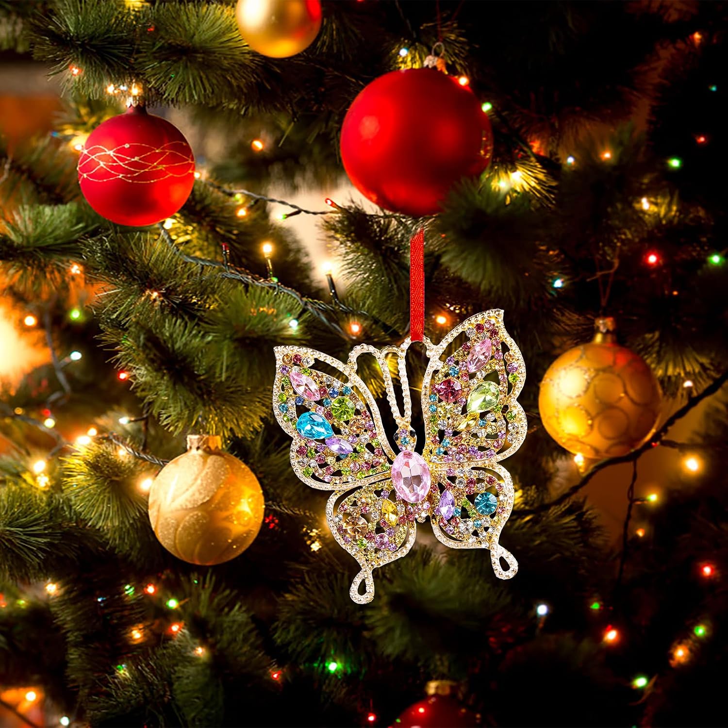 PETCEE Butterfly Christmas Ornaments 2026 - Girly Colorful Metal Butterfly Christmas Tree Decorations for Girls Kids Beautiful Cute Pretty Ornaments Keepsake Gifts for Women Mom Grandma