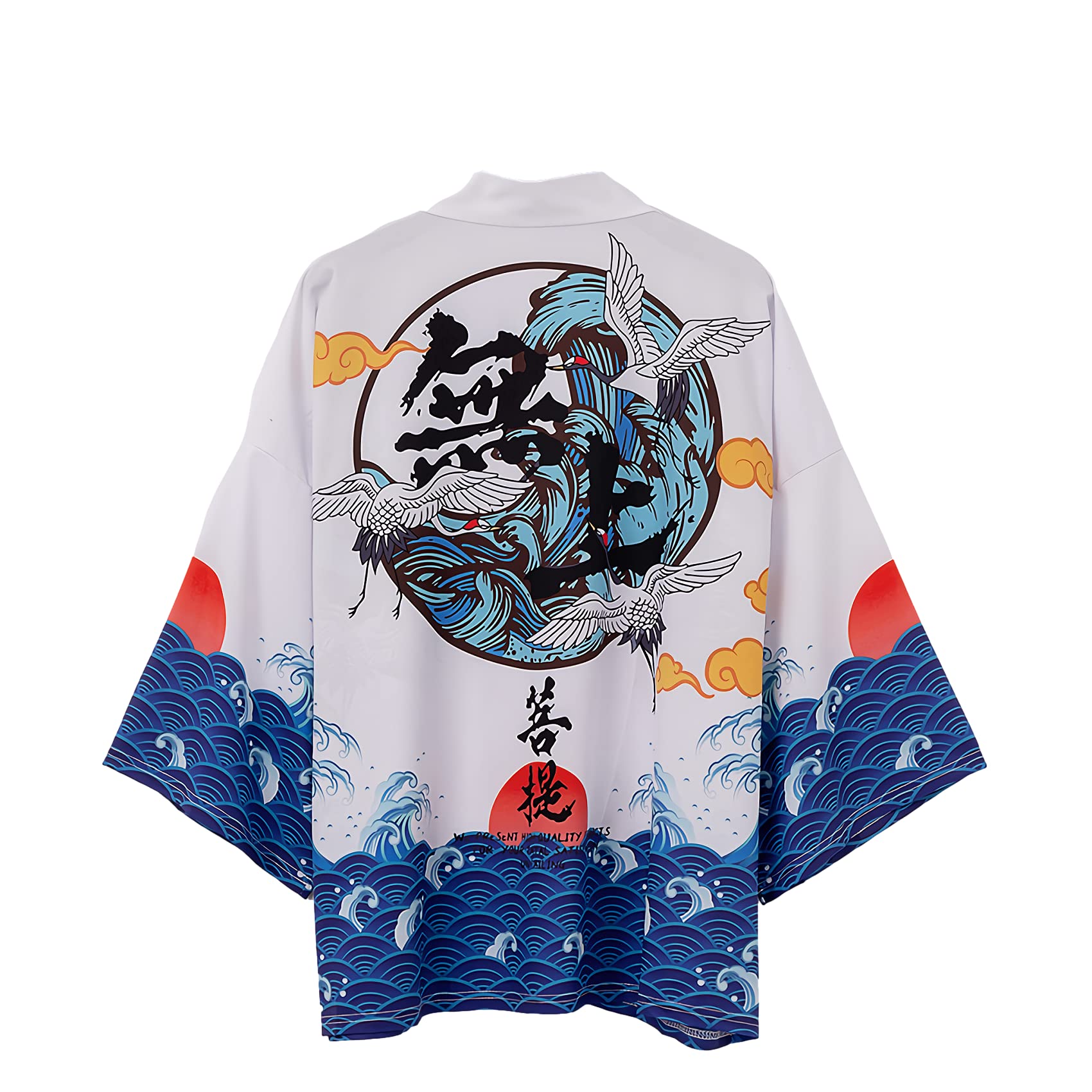 GK-OMens Japanese Crane Sun Kimono Yukata Coat Cardigan Top Jacket Bathrobe Robe Casual Loose