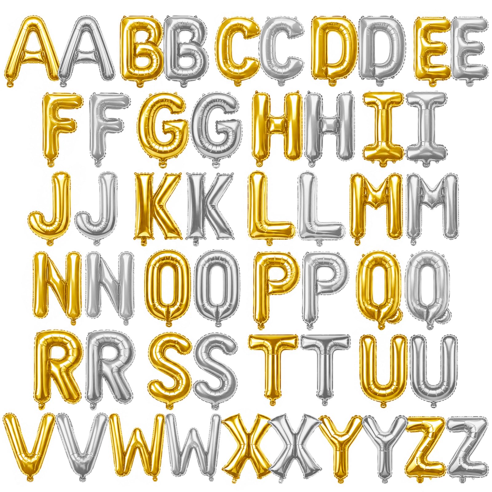 52 Pcs Letter Balloons Gold Silver Balloon Banner 16 Inch 2 Sets A- Z Alphabet Letters Mylar Foil Balloons Custom Phrase for Birthday Graduations Anniversary Celebration Wedding Party Decorations