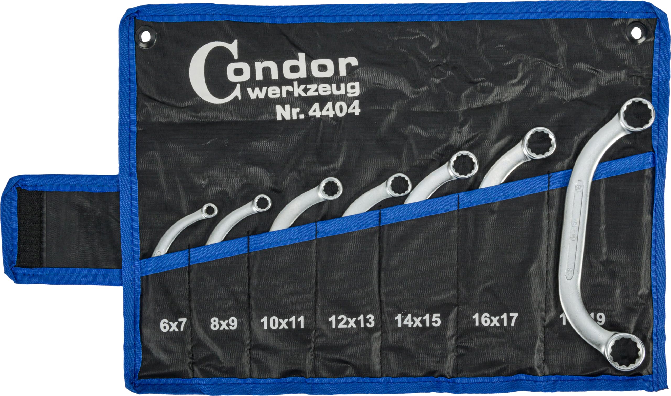 CONDOR Werkzeug 4404 | Starter- und Blockschlüssel-Satz | 7-tlg. | 6x7-18x19 mm | Chrom-Vanadium-Stahl | Doppelringschlüssel-Satz C-Form Ringschlüssel-Set für Werkstatt und Heimwerker