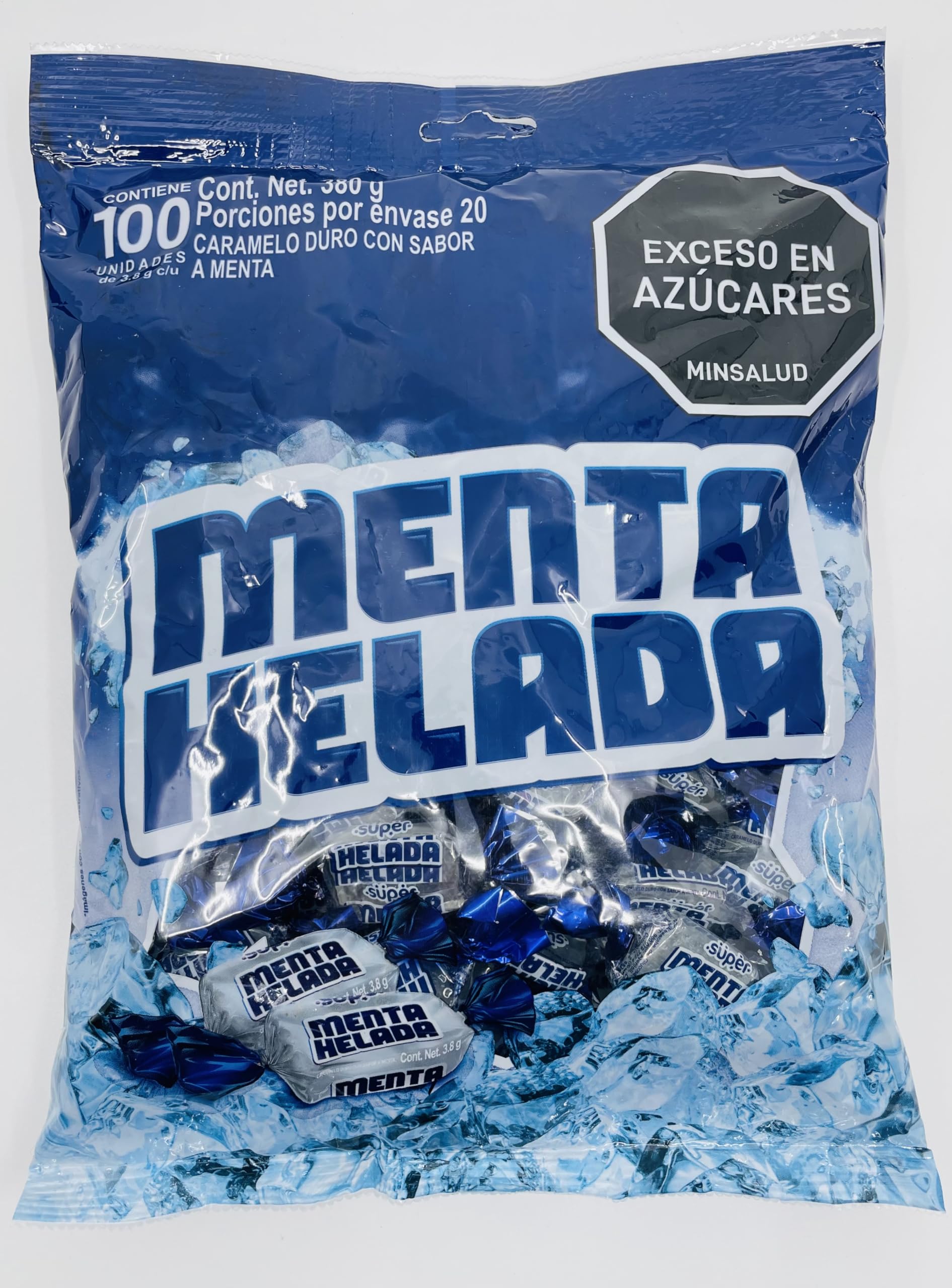 Super Menta Helada Hard Mint Candy, 100 Pieces, 300g Bag