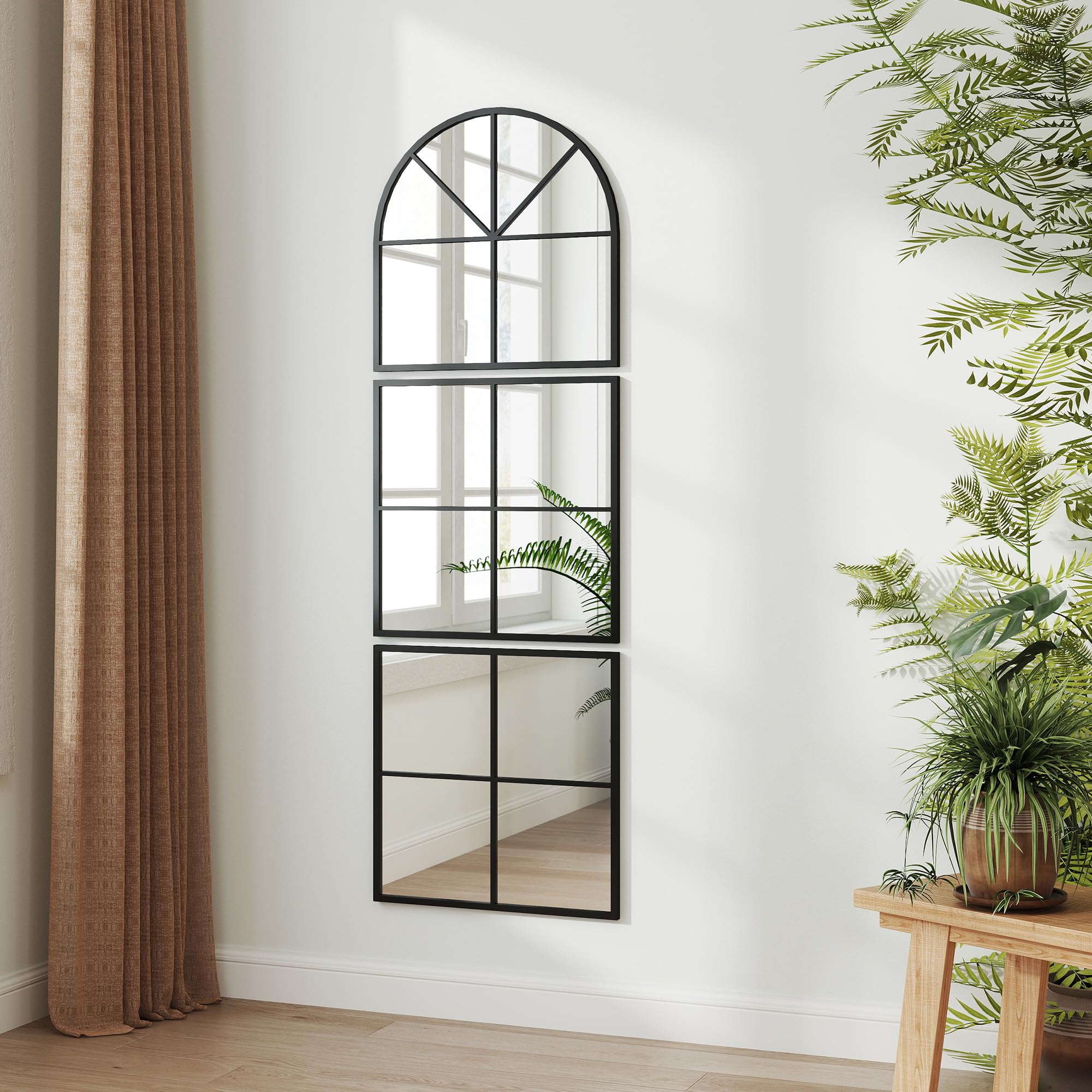 HOMCOM Miroir Mural arqué 60 x 180 cm, Grand Miroir verrière Arche Forme fenêtre avec Cadre en métal, pour Salon, Chambre, Couloir, Noir