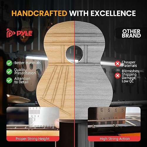 Miniatura 6 de Pyle Kit de guitarra acústica de cuerdas de acero, 4/4 de tamaño completo con corte, guitarra acústica totalmente de madera con juego de accesorios