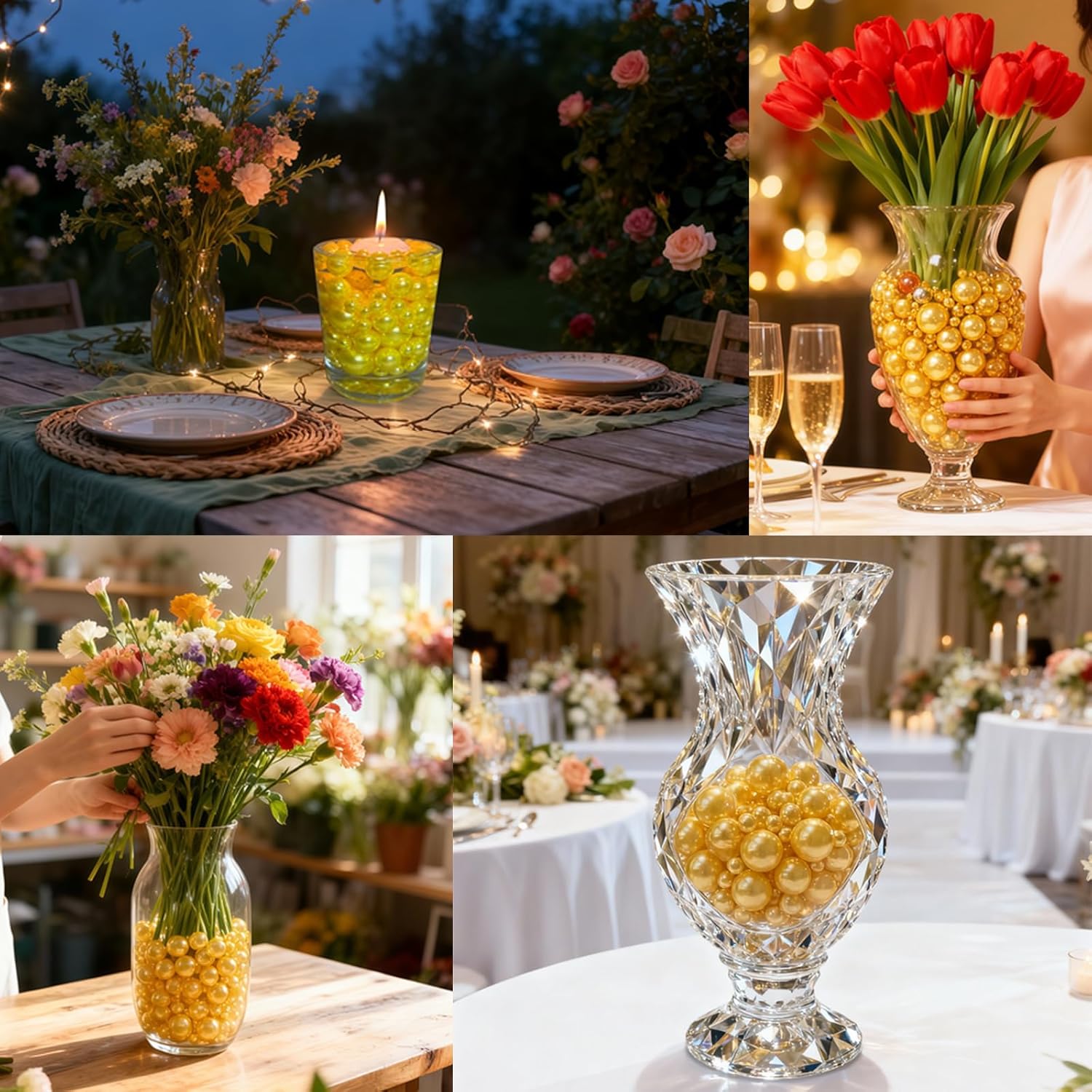 260Pcs Vase Filler Beads for Centerpieces,No Hole Faux Pearl 8/14/20mm,for Vase Filling Decorations, Candle Centerpieces, Wedding Centerpieces, Home Party Decor (Gold) - Image 3