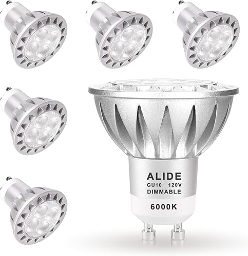 ALIDE Bombillas LED GU10 de 5 W, 6000 K, luz diurna blanca regulable, equivalente a halógeno de 25 W-35 W, base MR16 GU10 AC120 V, bombillas LED